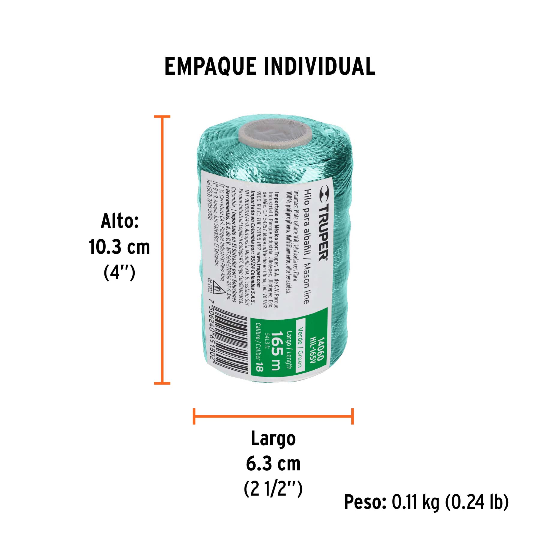 Carrete con 165 m de hilo para albañil verde, TRUPER - Empaque