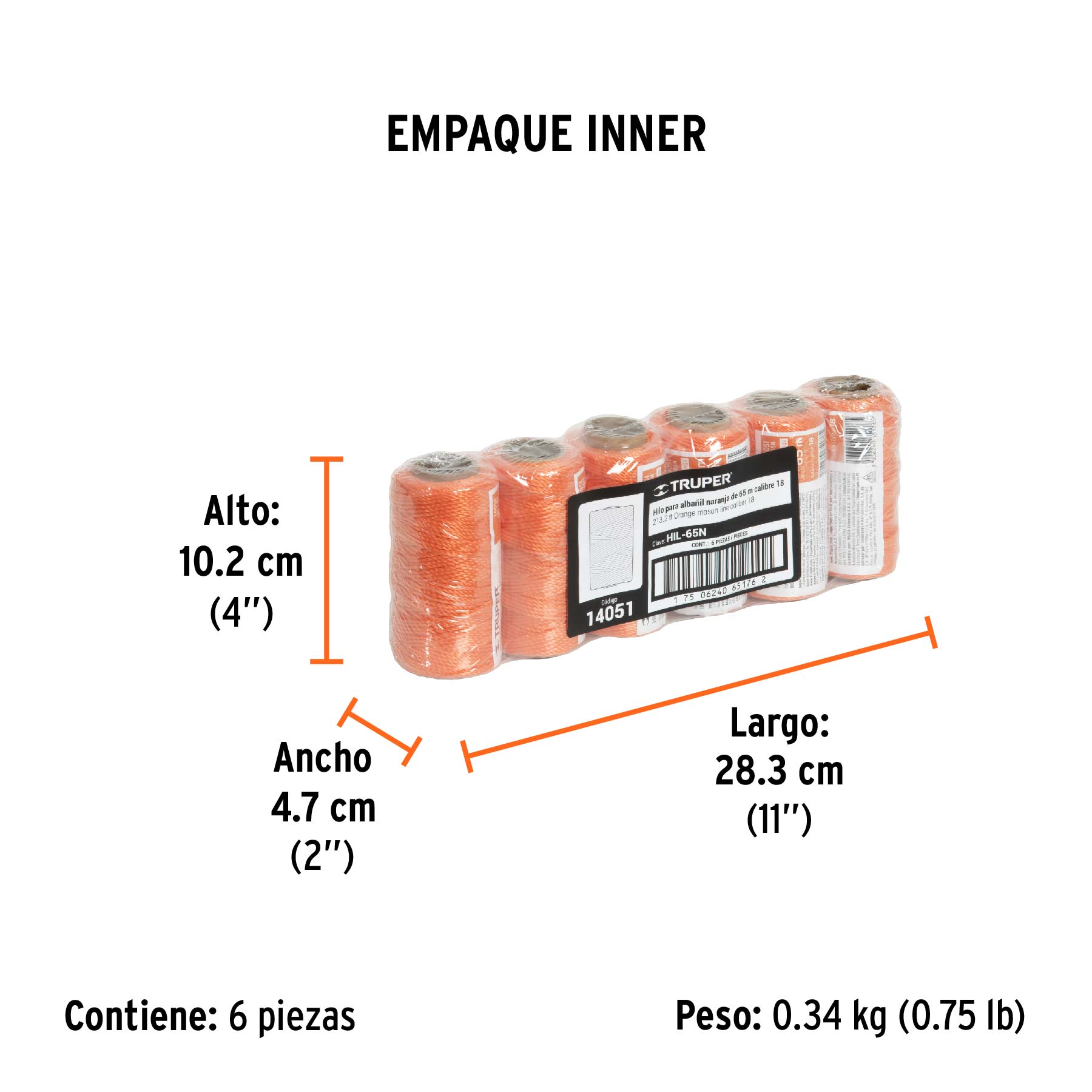 Carrete con 65 m de hilo para albañil naranja, TRUPER - Empaque