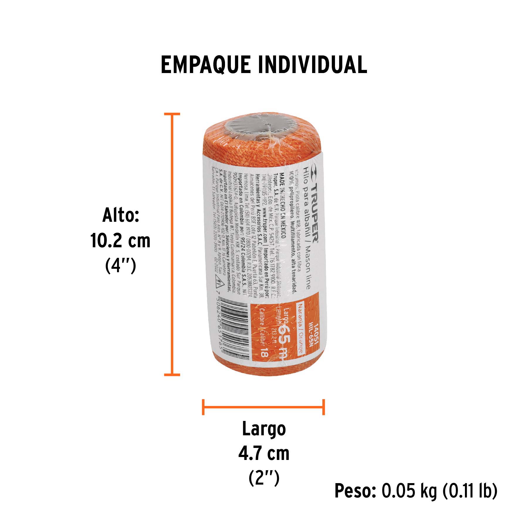 Carrete con 65 m de hilo para albañil naranja, TRUPER - Empaque