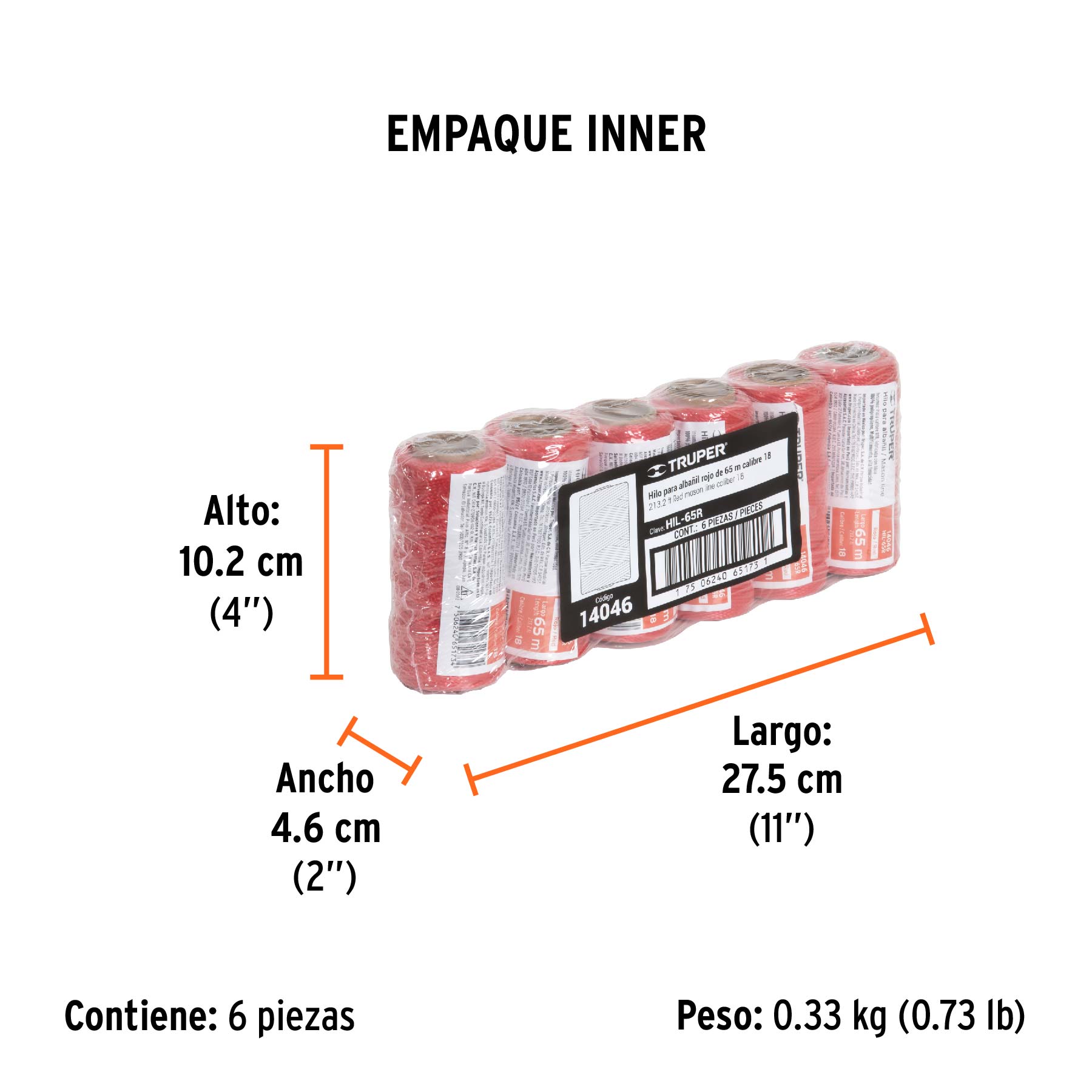 Carrete con 65 m de hilo para albañil rojo, TRUPER - Empaque