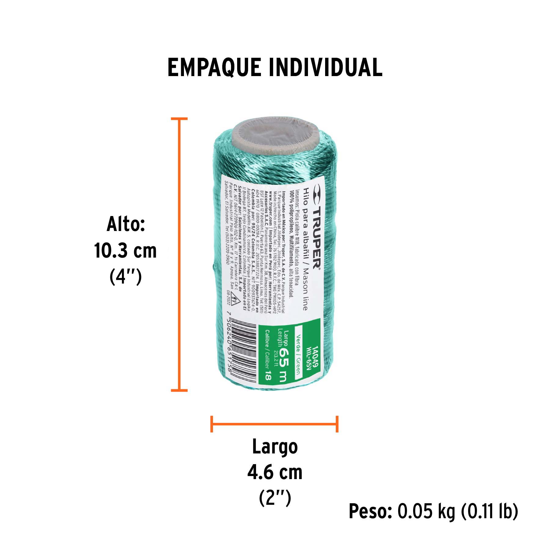 Carrete con 65 m de hilo para albañil verde, TRUPER - Empaque