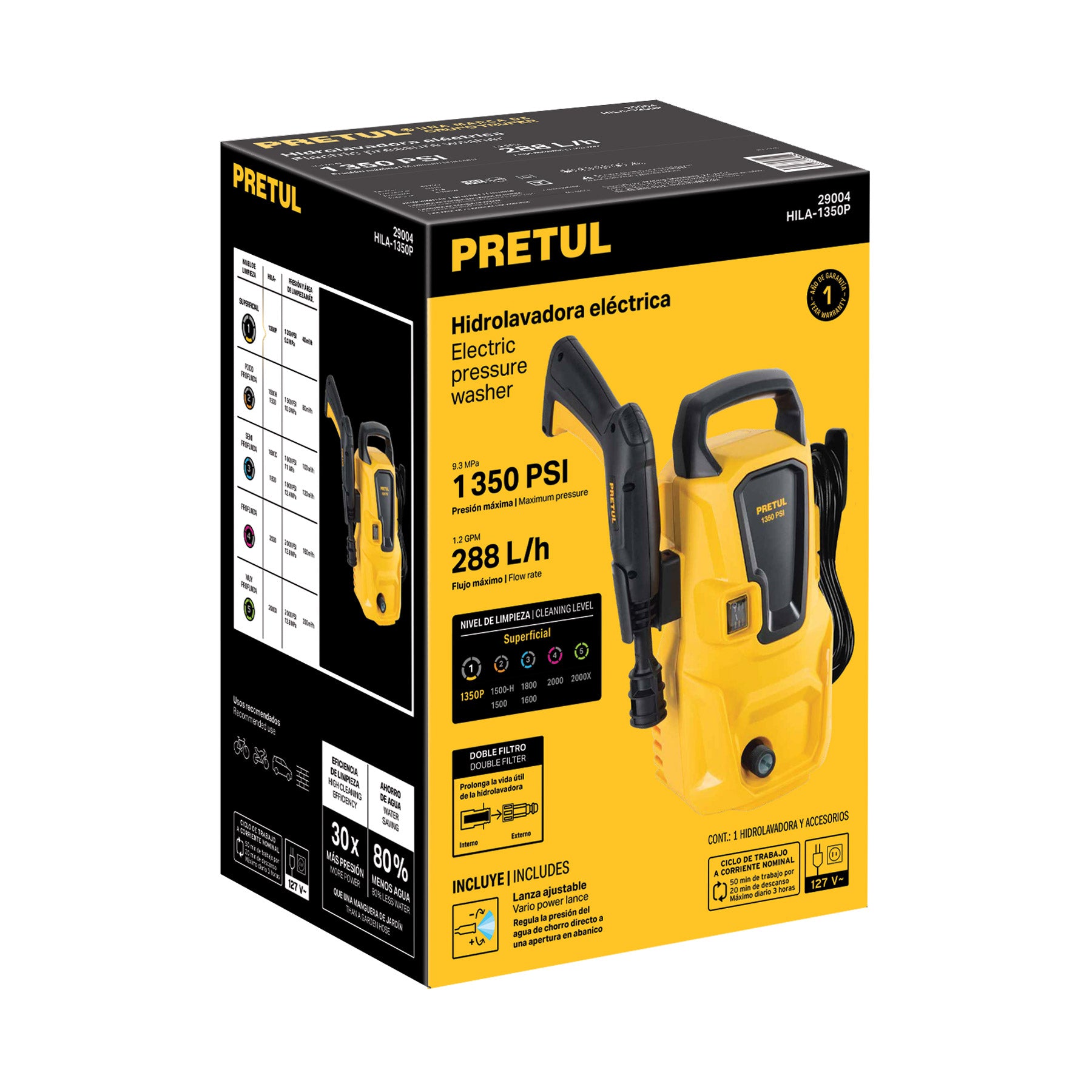 Hidrolavadora eléctrica 1350 PSI, PRETUL
