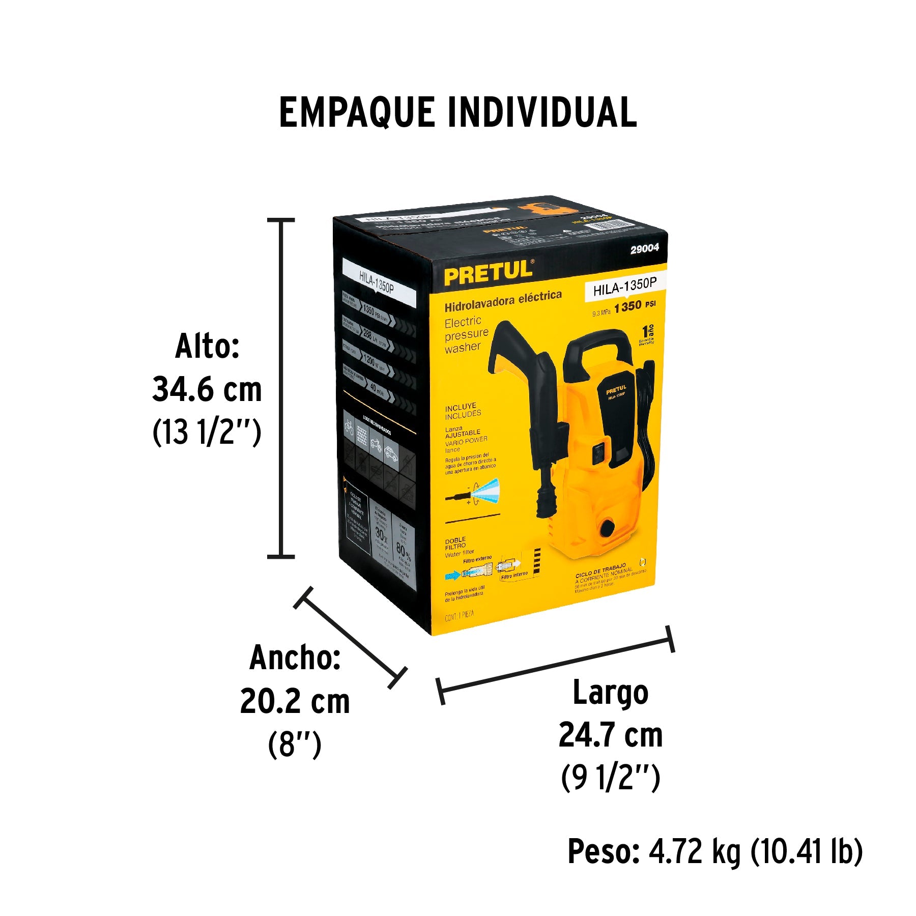 Hidrolavadora eléctrica 1350 PSI, PRETUL - Empaque