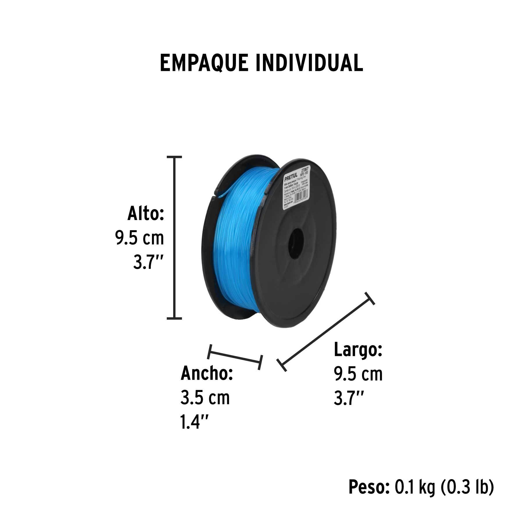 Carrete con 100 m de hilo para pesca azul calibre 1.00 mm - Empaque