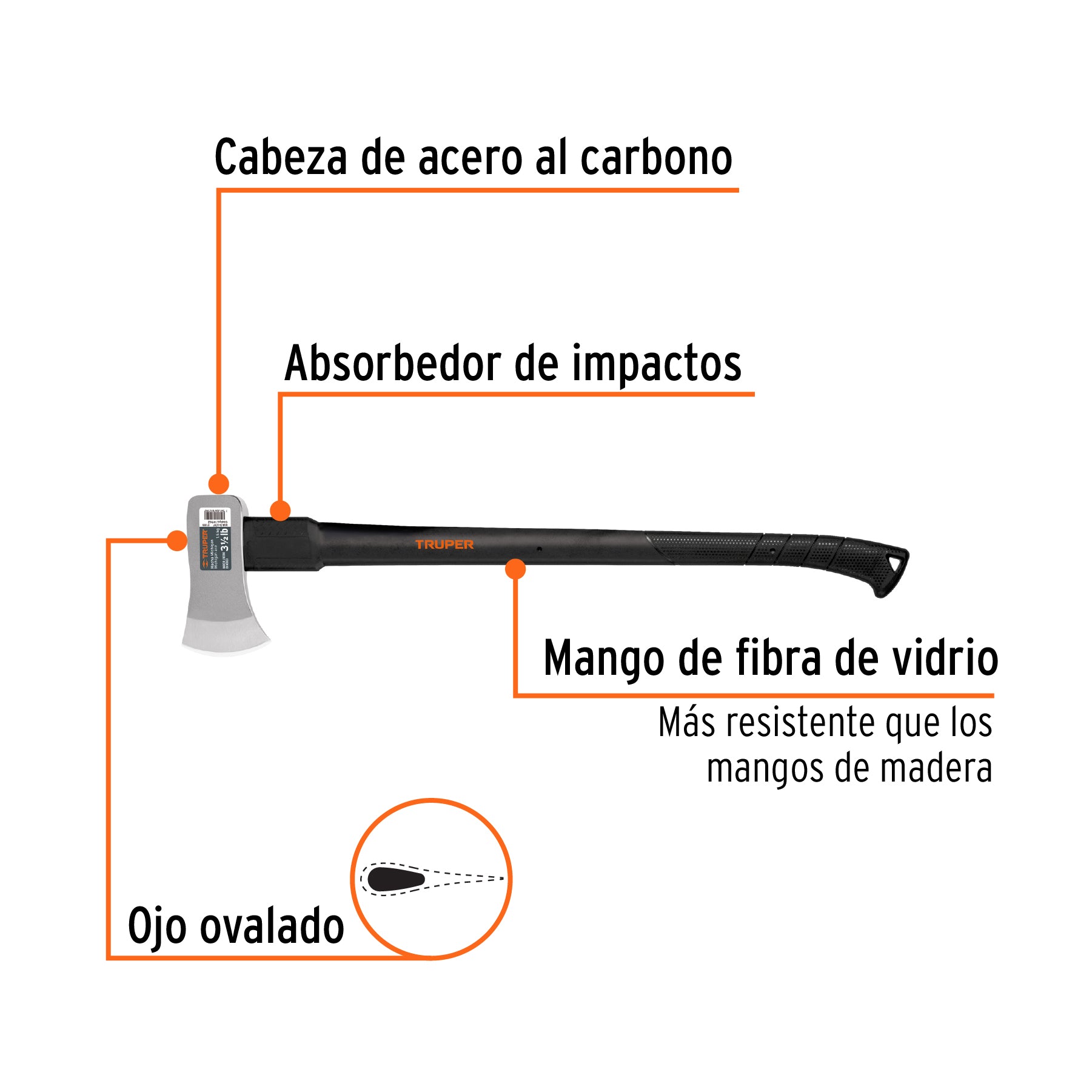 Hacha Michigan 3-1/2 lb, mango fibra de vidrio 34", TRUPER