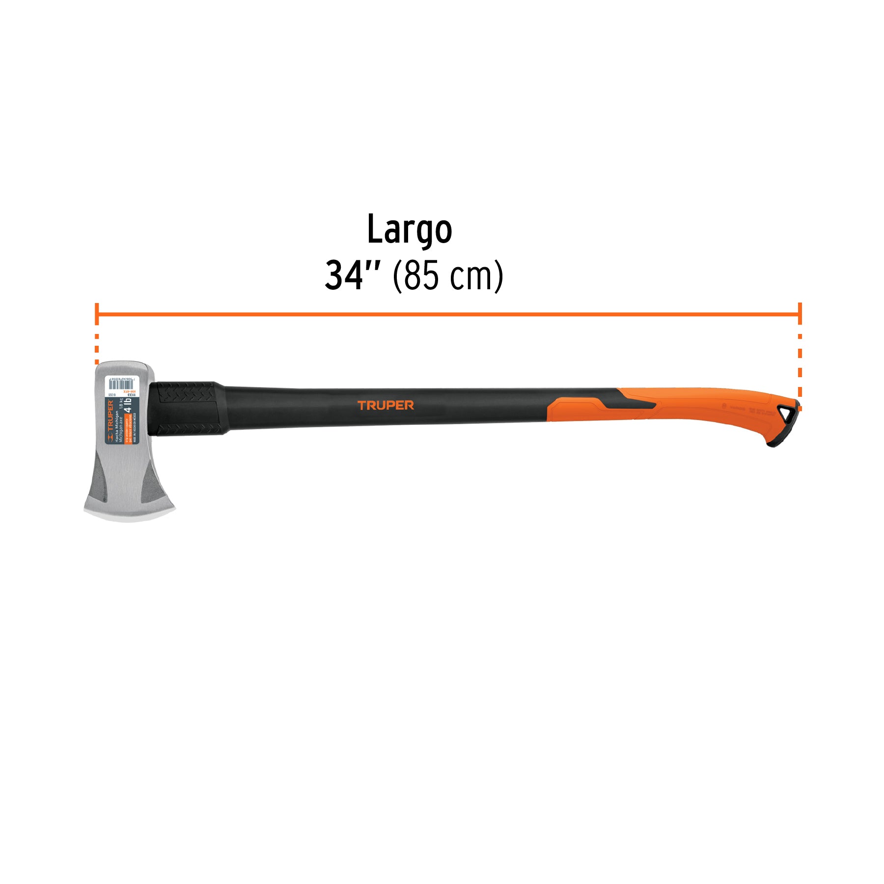 Hacha Michigan 4 lb, mango fibra de vidrio 34", TRUPER
