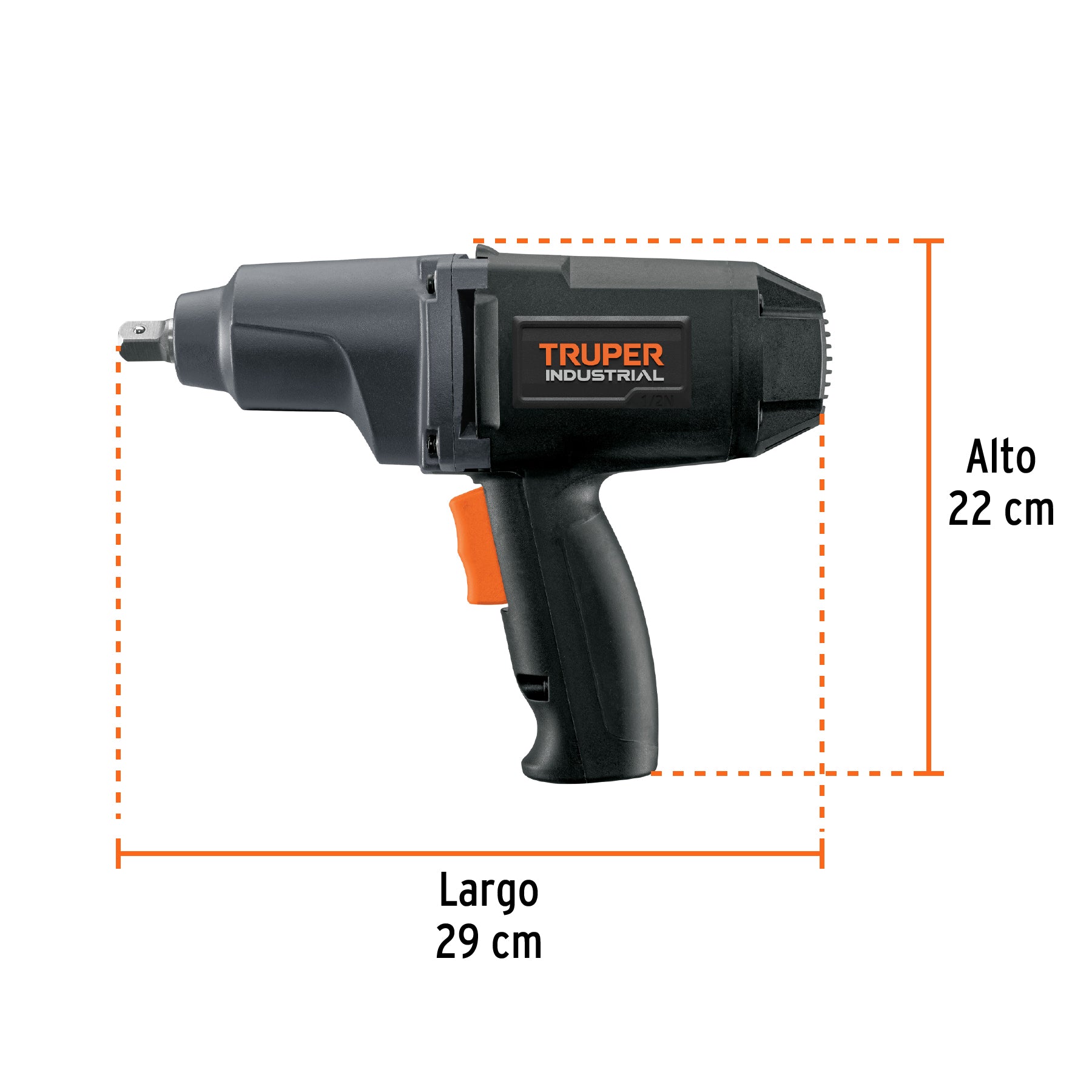 Llave de impacto 1/2" 900W, 320 lb/ft, TRUPER INDUSTRIAL