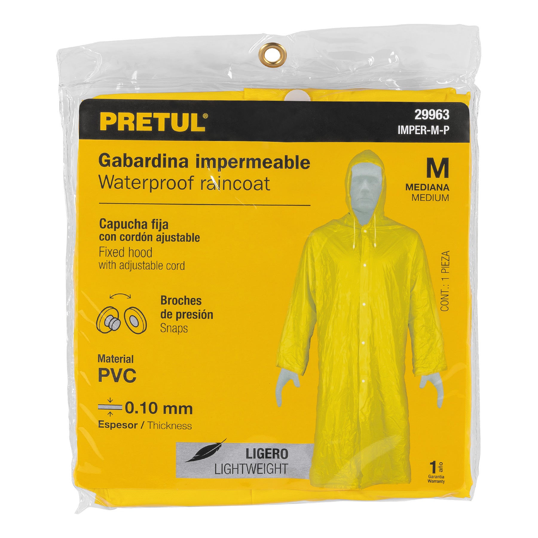 Gabardina impermeable ligera de PVC, talla M, PRETUL