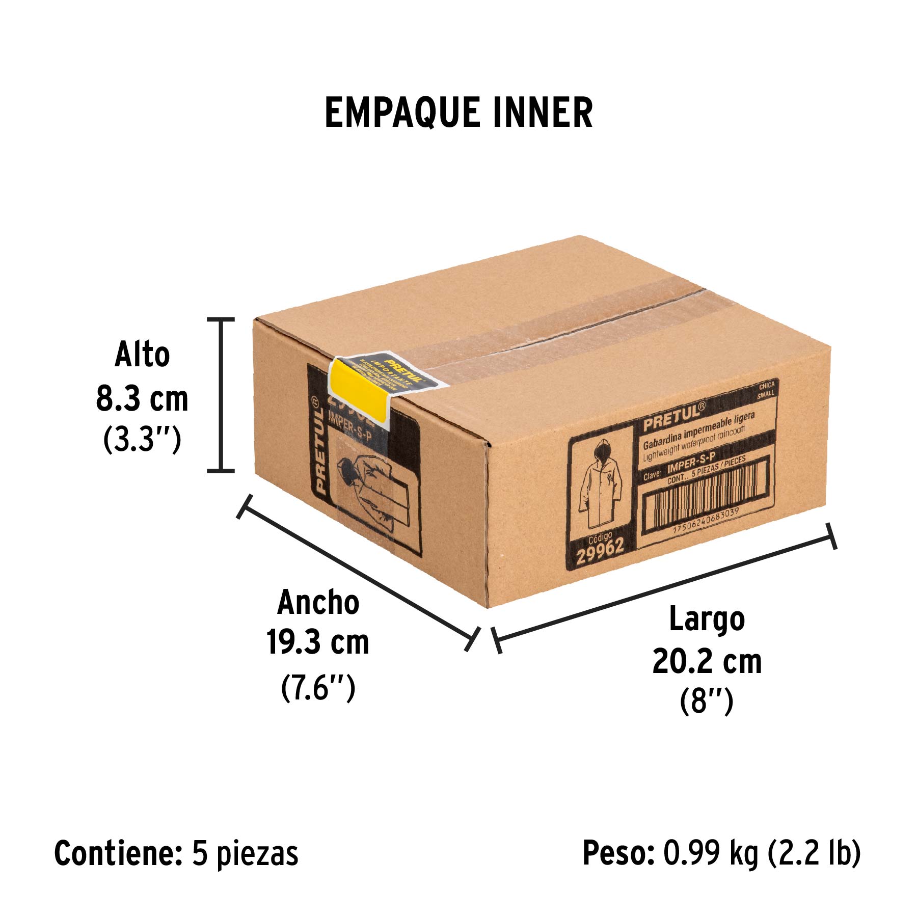 Gabardina impermeable ligera de PVC, talla CH, PRETUL - Empaque