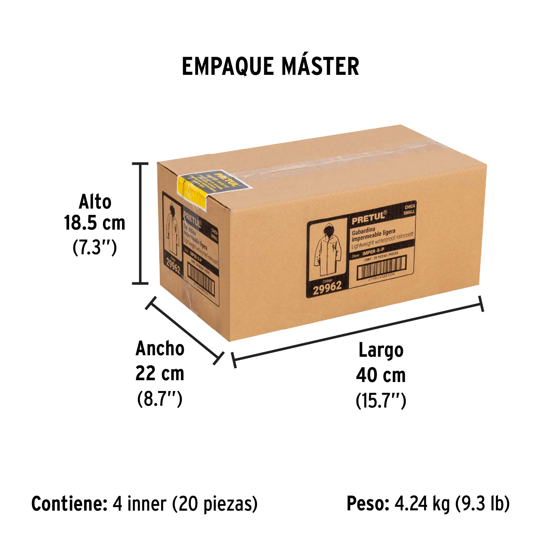 Gabardina impermeable ligera de PVC, talla CH, PRETUL - Empaque