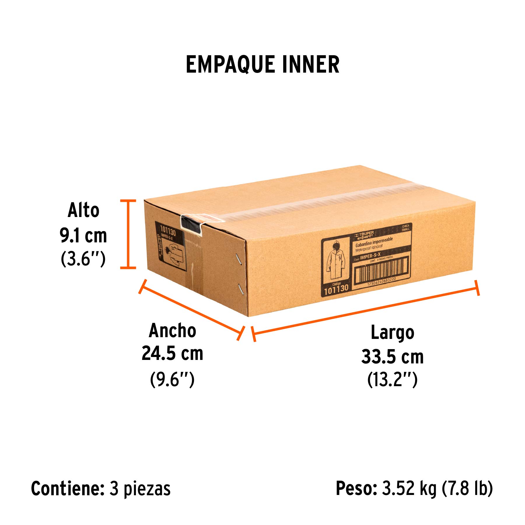Gabardina impermeable triple capa, talla CH, TRUPER EXPERT - Empaque