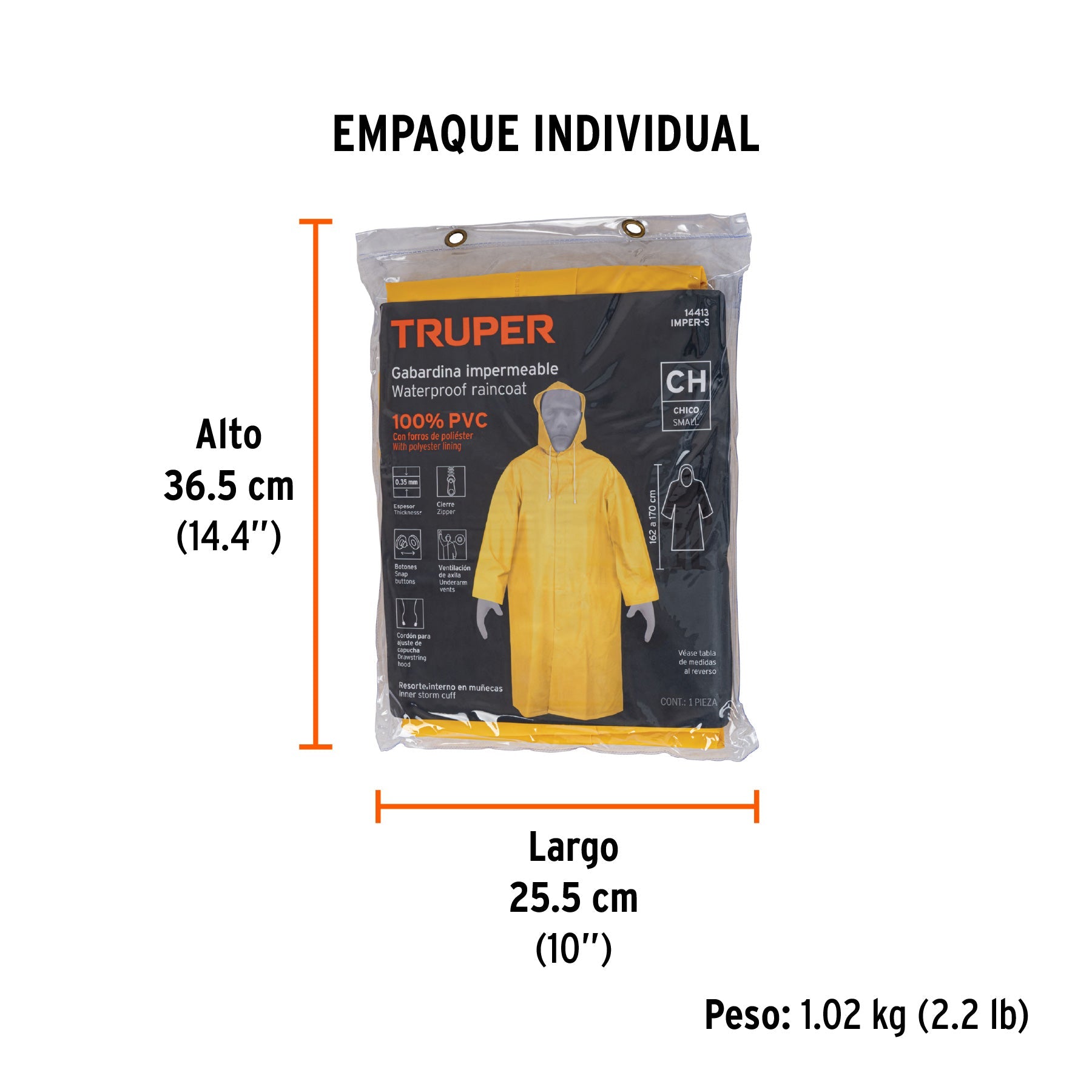 Gabardina impermeable doble capa, talla CH, TRUPER - Empaque