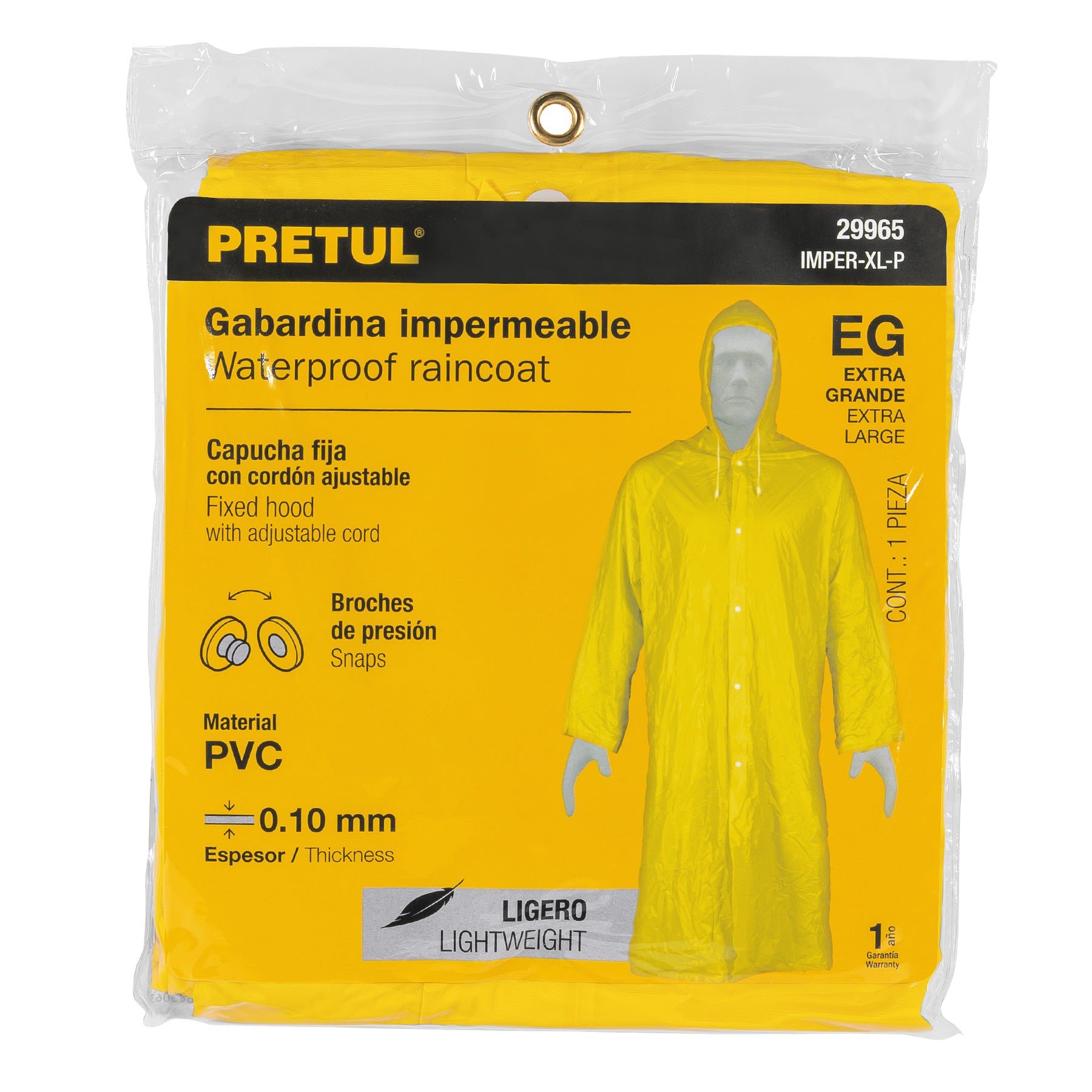 Gabardina impermeable ligera de PVC, talla XG, PRETUL