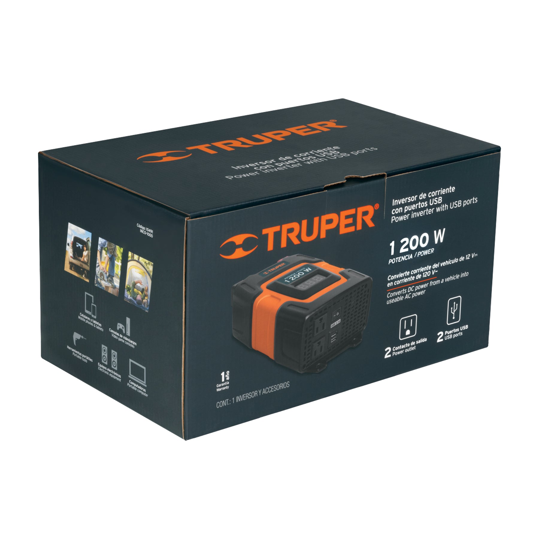 Inversor de corriente de 1200 W con puertos USB, TRUPER