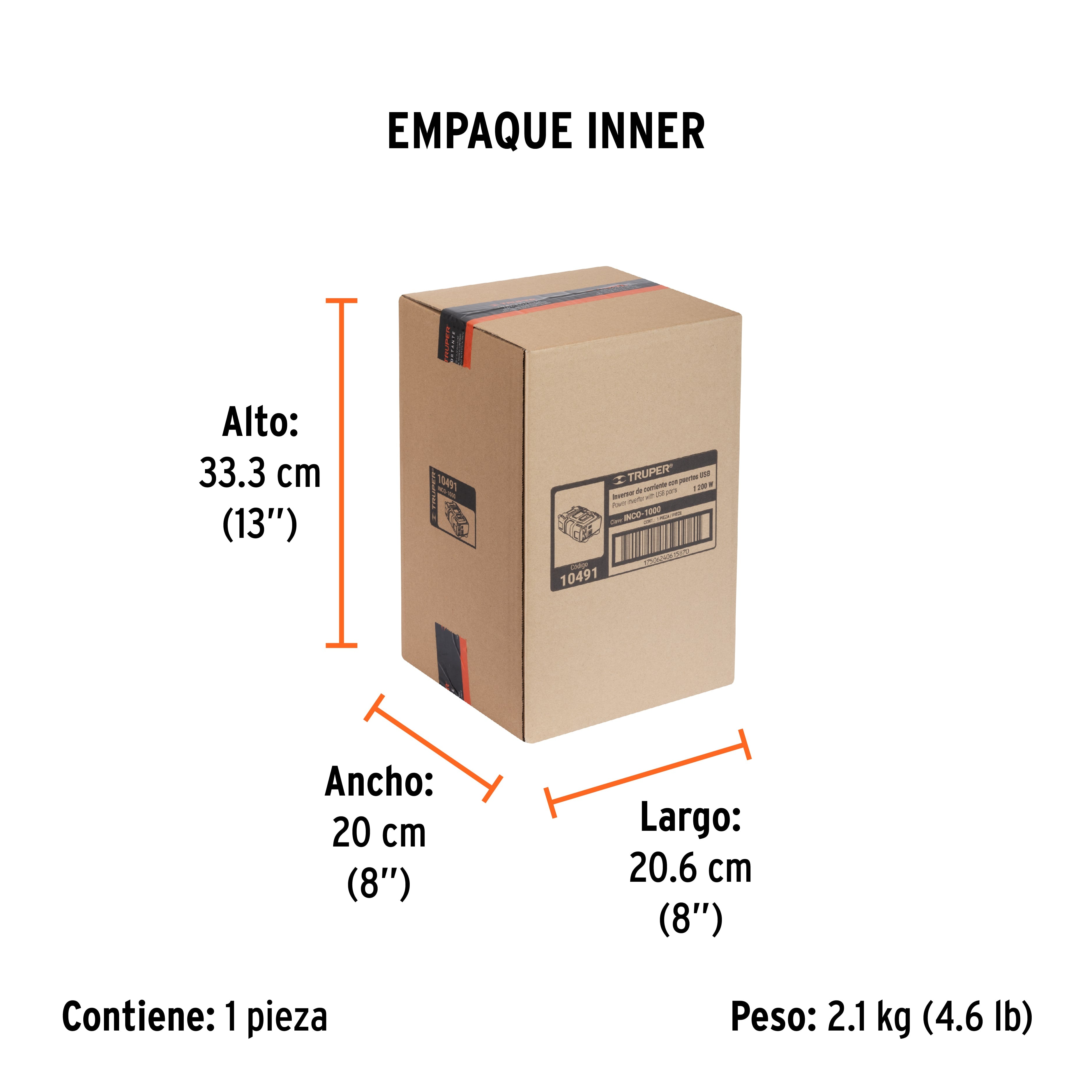 Inversor de corriente de 1200 W con puertos USB, TRUPER - Empaque