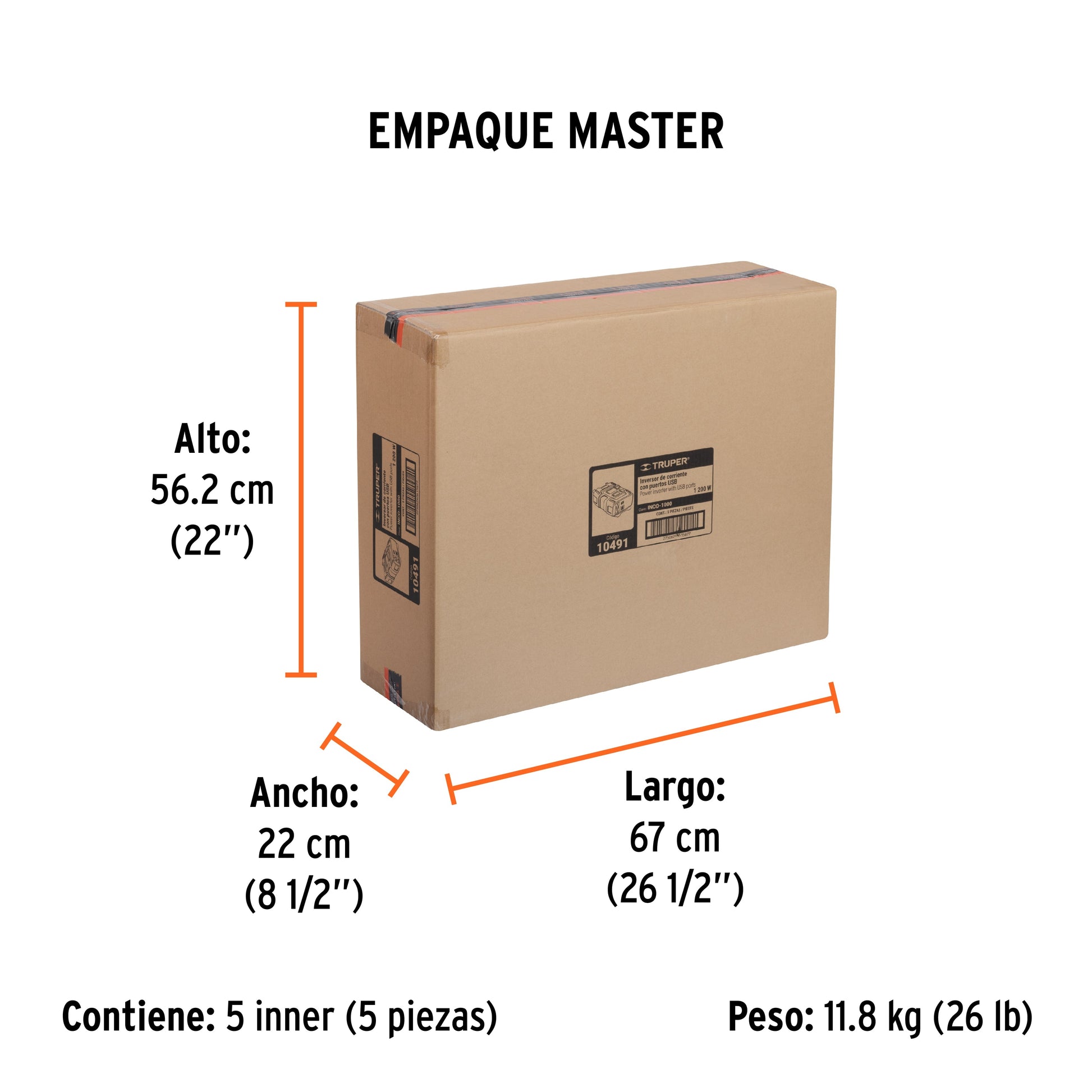 Inversor de corriente de 1200 W con puertos USB, TRUPER - Empaque