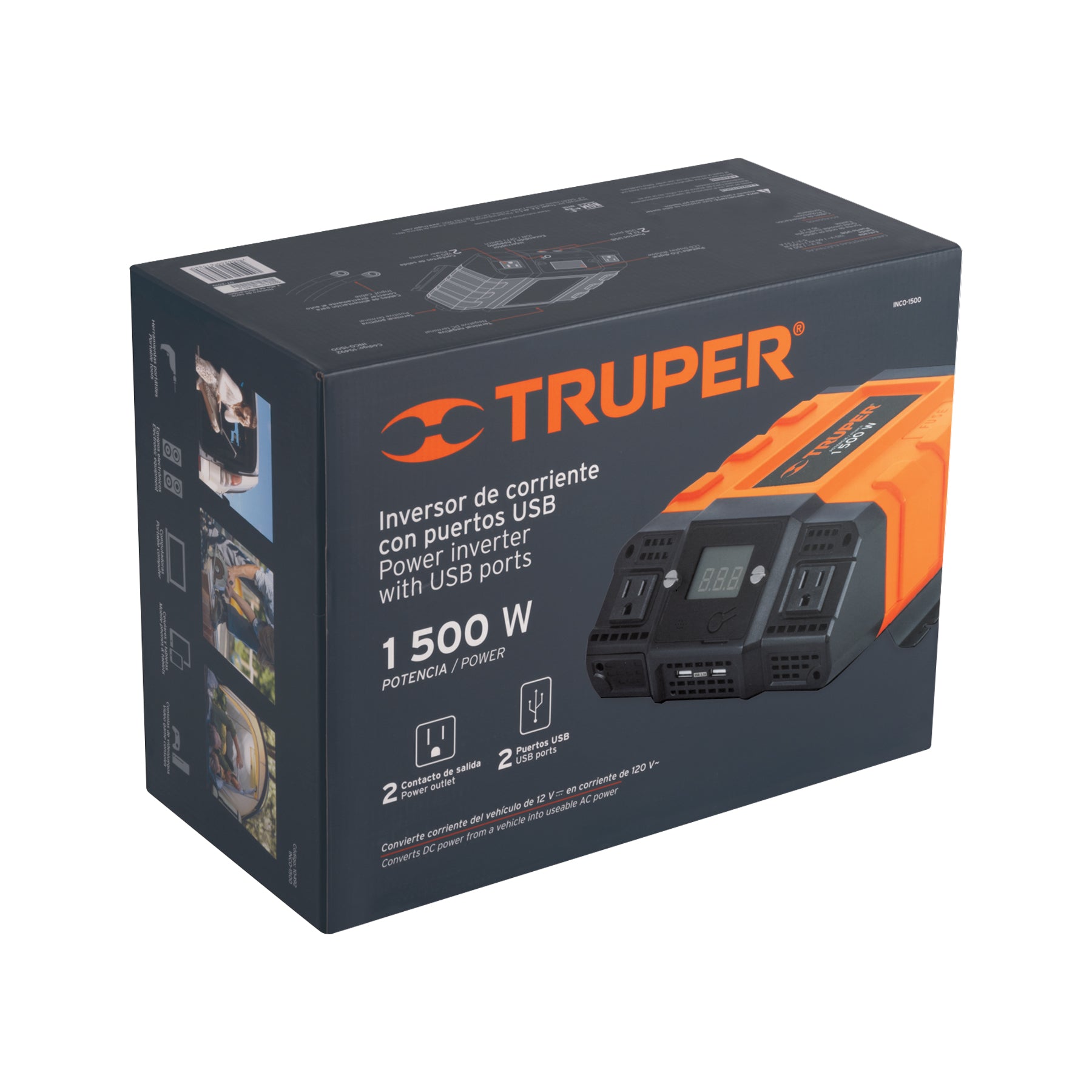 Inversor de corriente de 1500 W con puertos USB, TRUPER