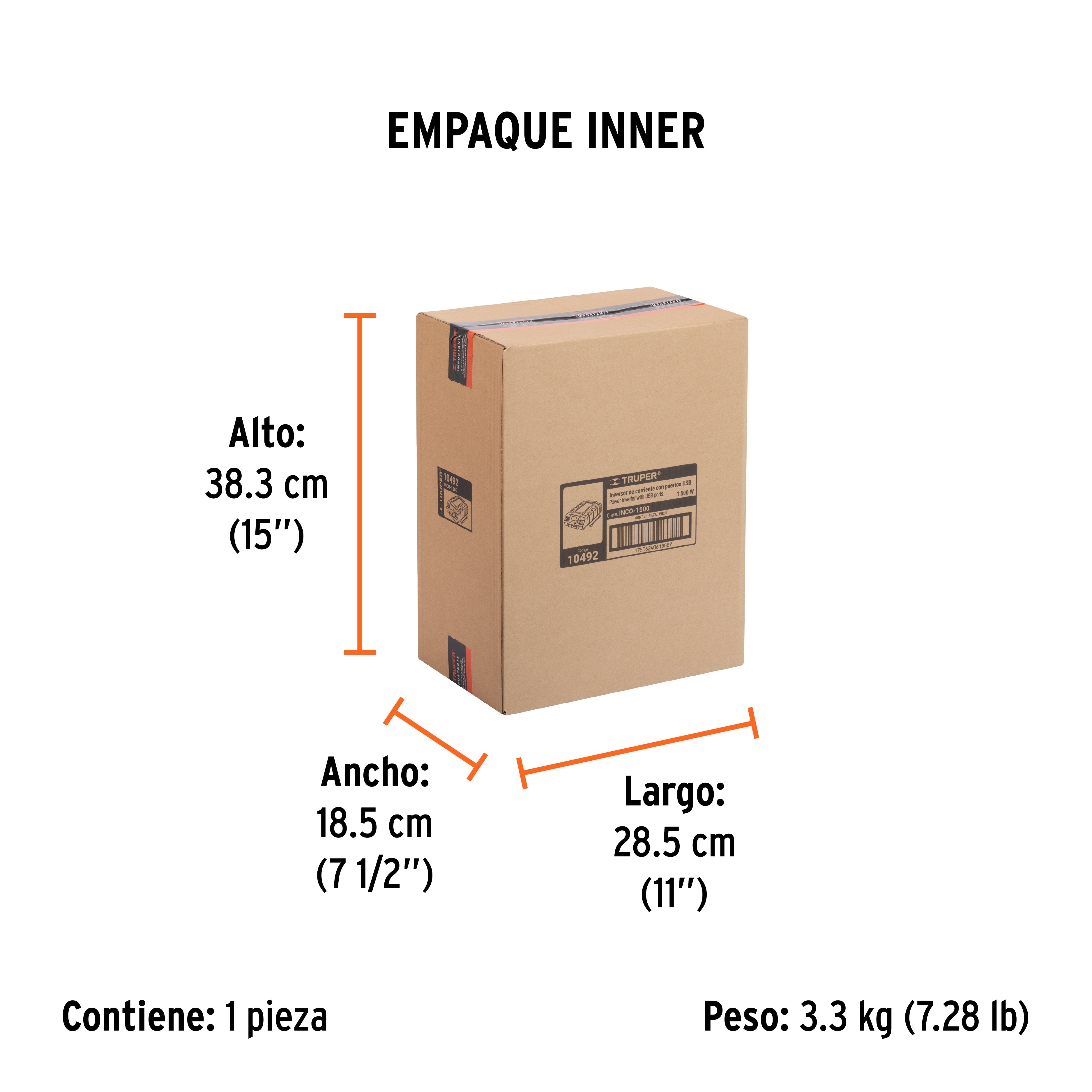 Inversor de corriente de 1500 W con puertos USB, TRUPER - Empaque