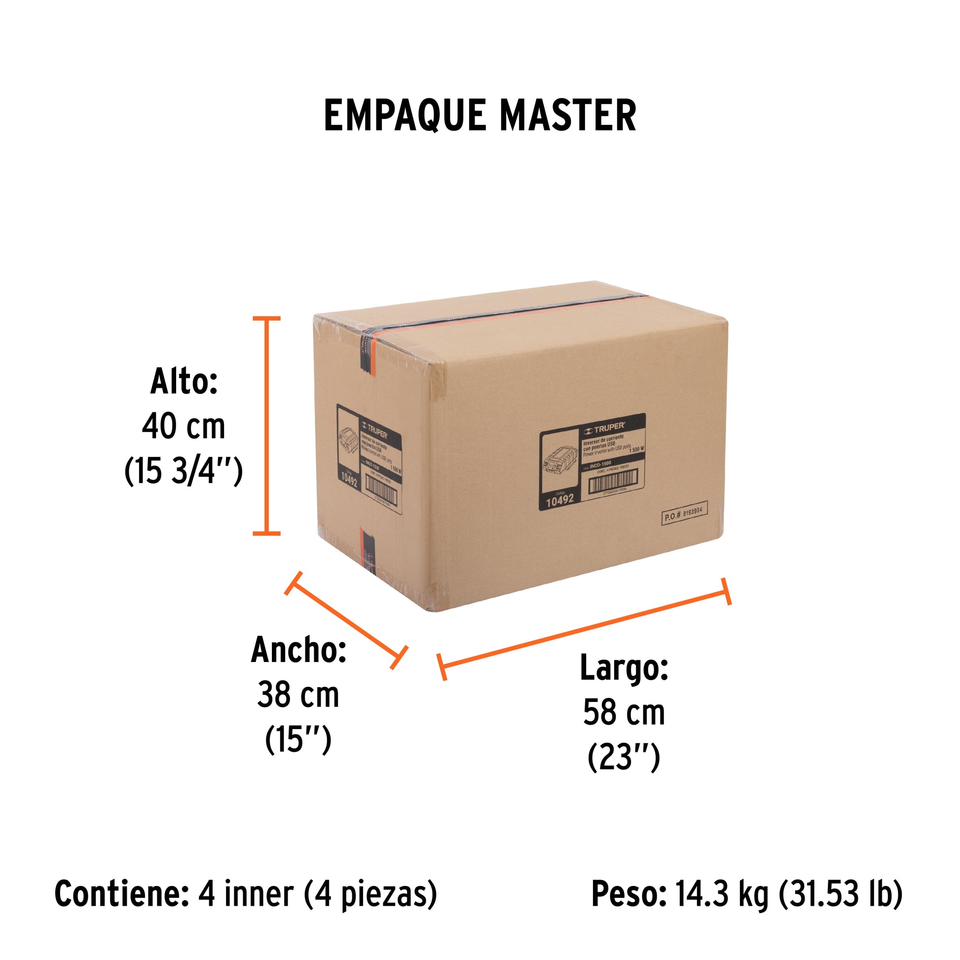 Inversor de corriente de 1500 W con puertos USB, TRUPER - Empaque
