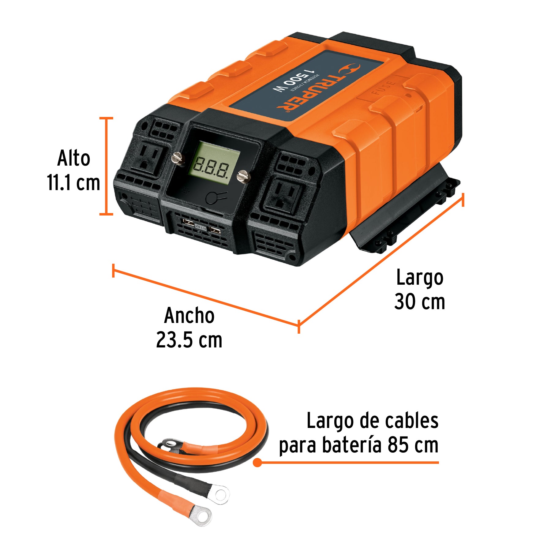 Inversor de corriente de 1500 W con puertos USB, TRUPER