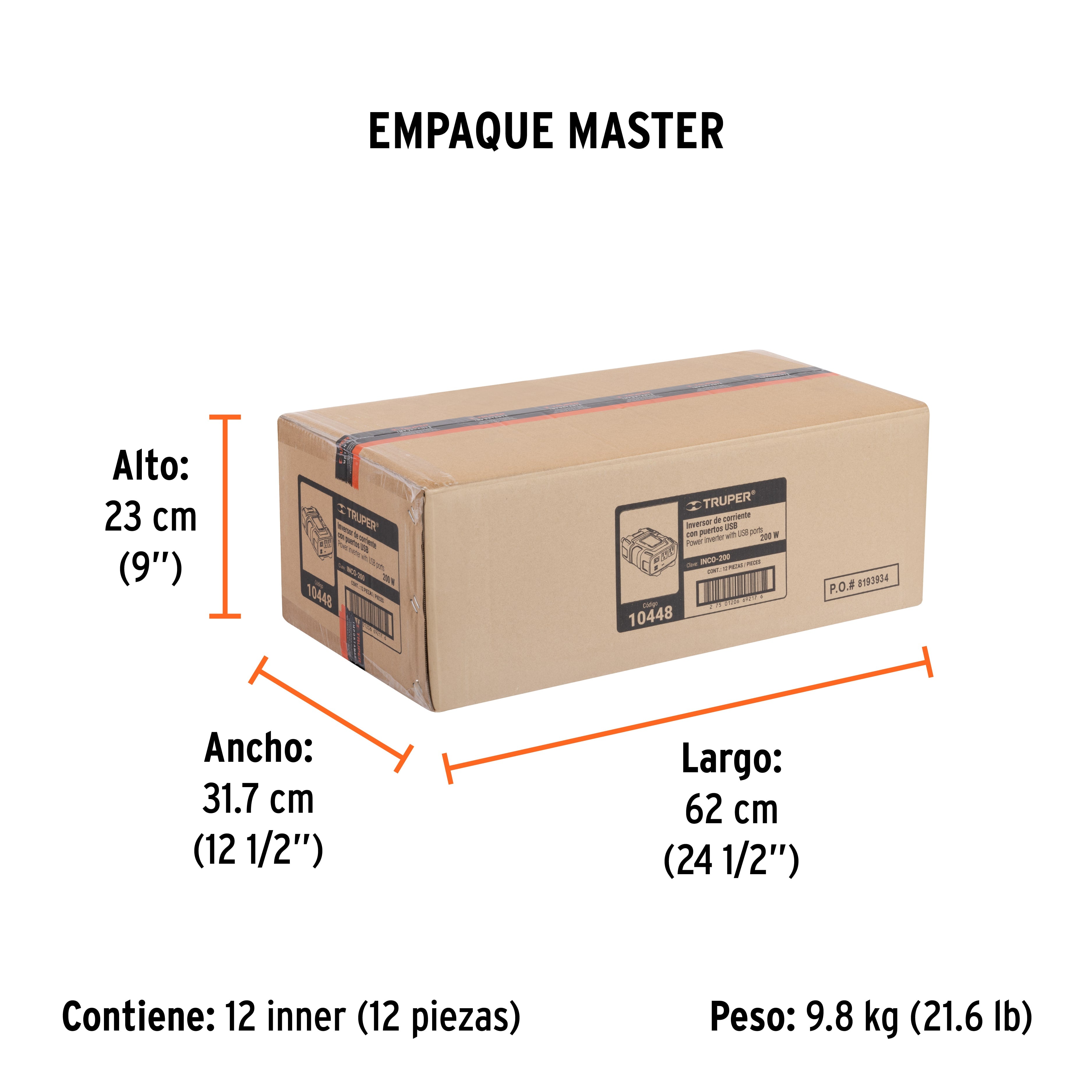Inversor de corriente de 200 W con puertos USB, TRUPER - Empaque