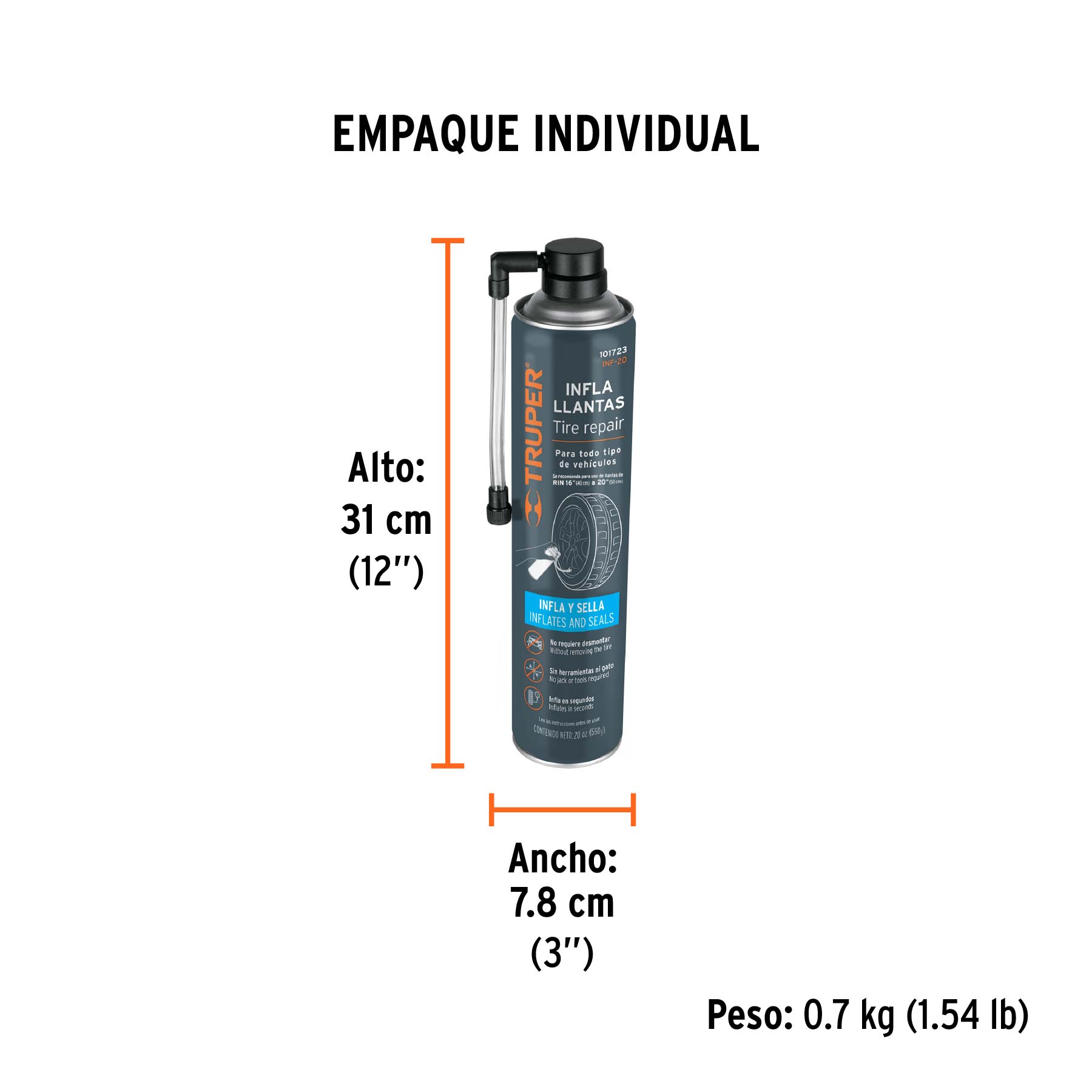 Inflallantas de 20 oz (550 g), TRUPER - Empaque