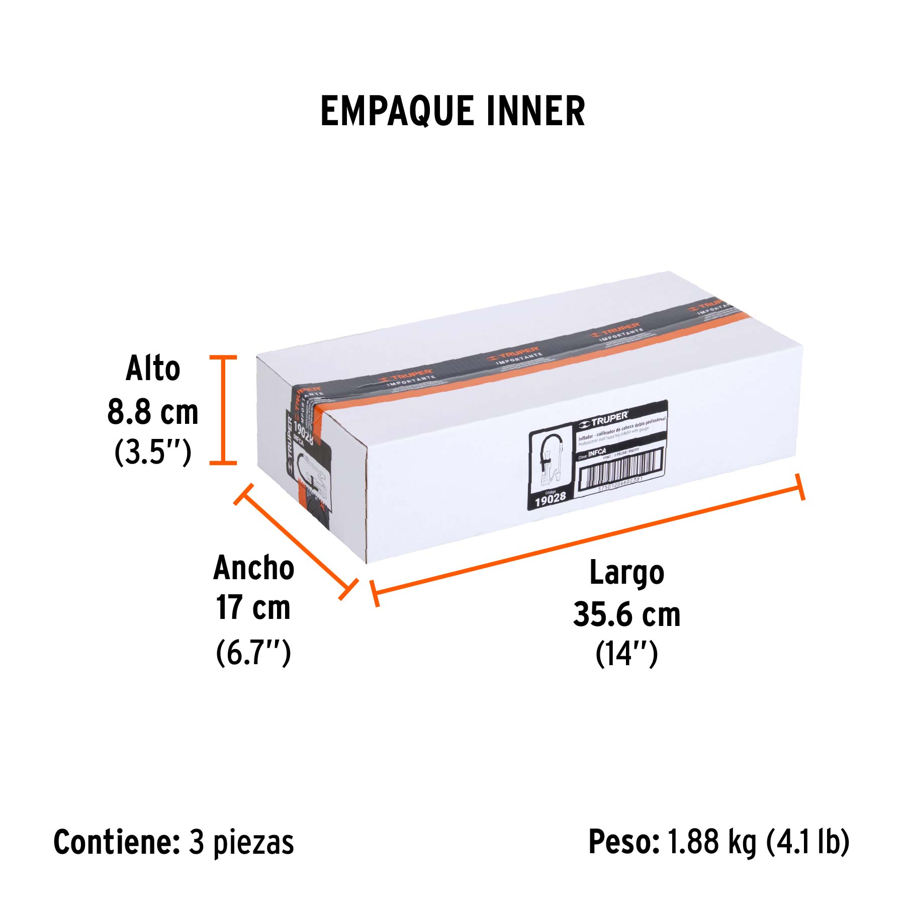 Inflador calibrador de cabeza doble, profesional, TRUPER - Empaque