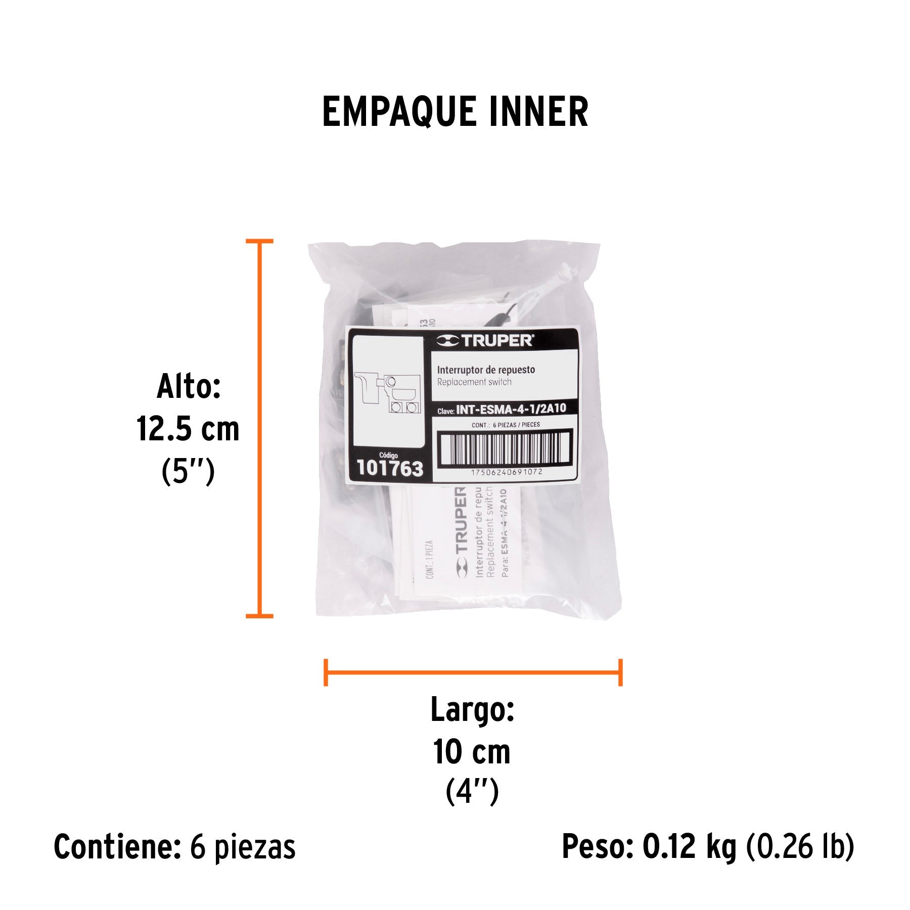 Interruptor de repuesto para ESMA-4-1/2A10, TRUPER - Empaque