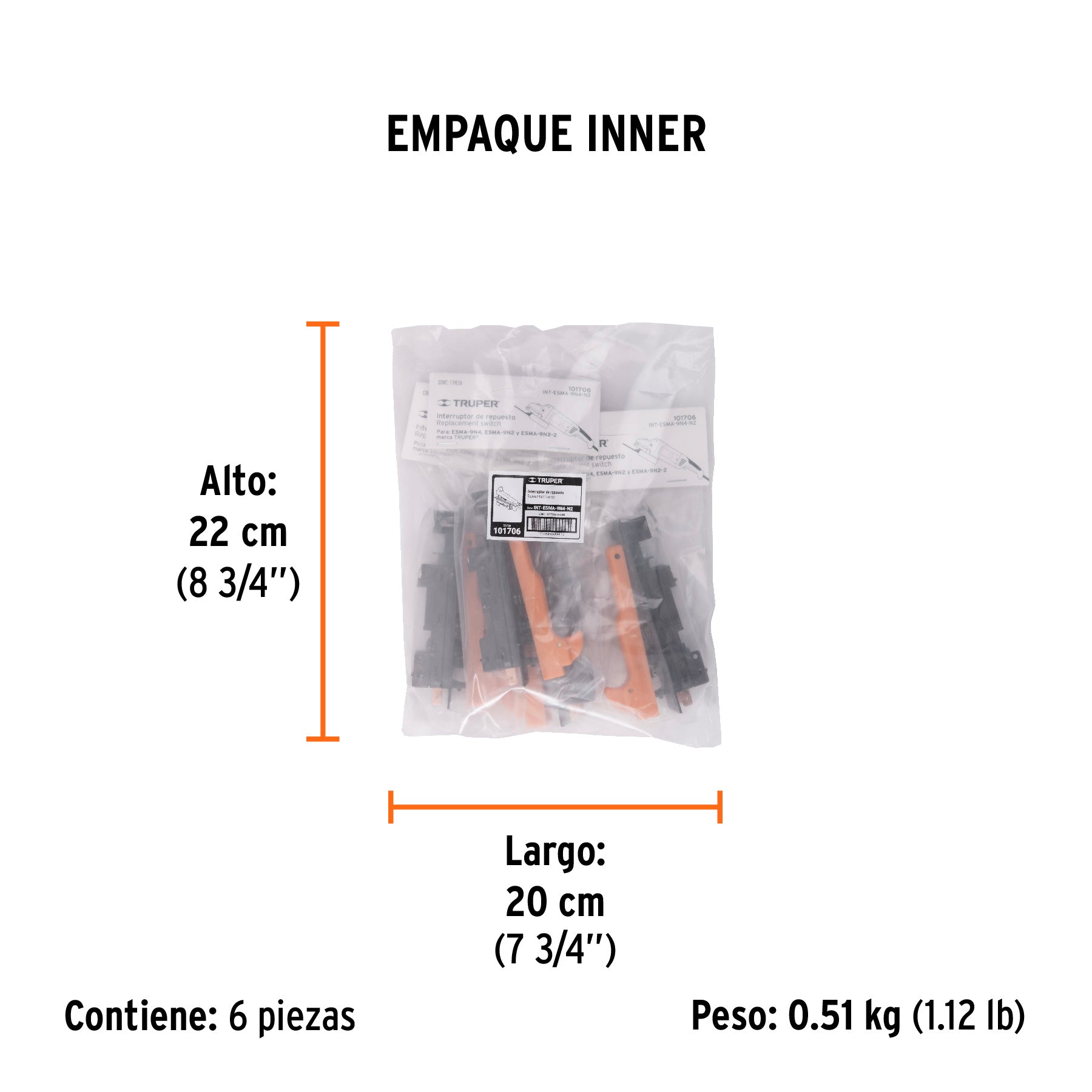 Interruptor de repuesto para ESMA-9N4-N2, TRUPER - Empaque