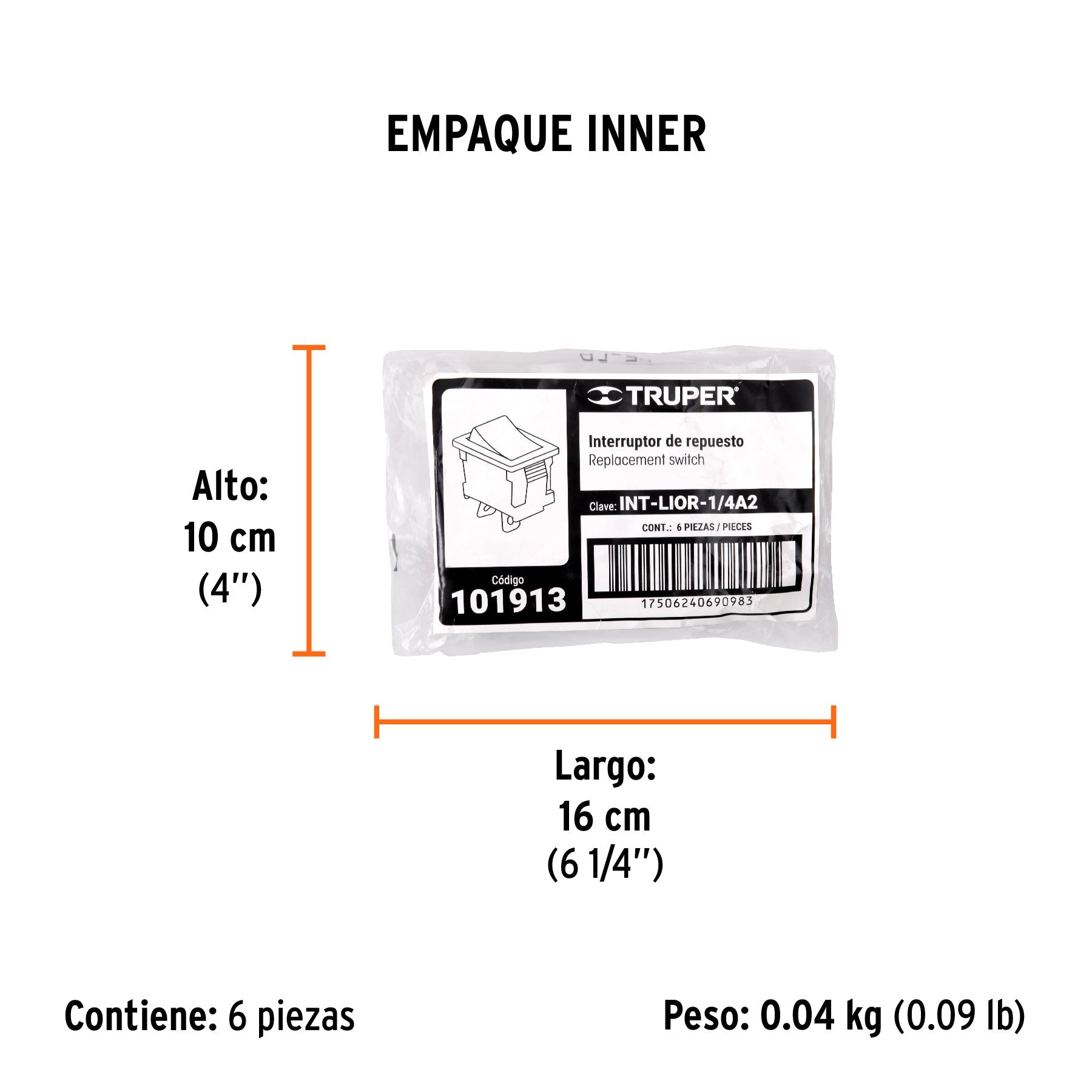 Interruptor de repuesto para LIOR-1/4A2, TRUPER - Empaque