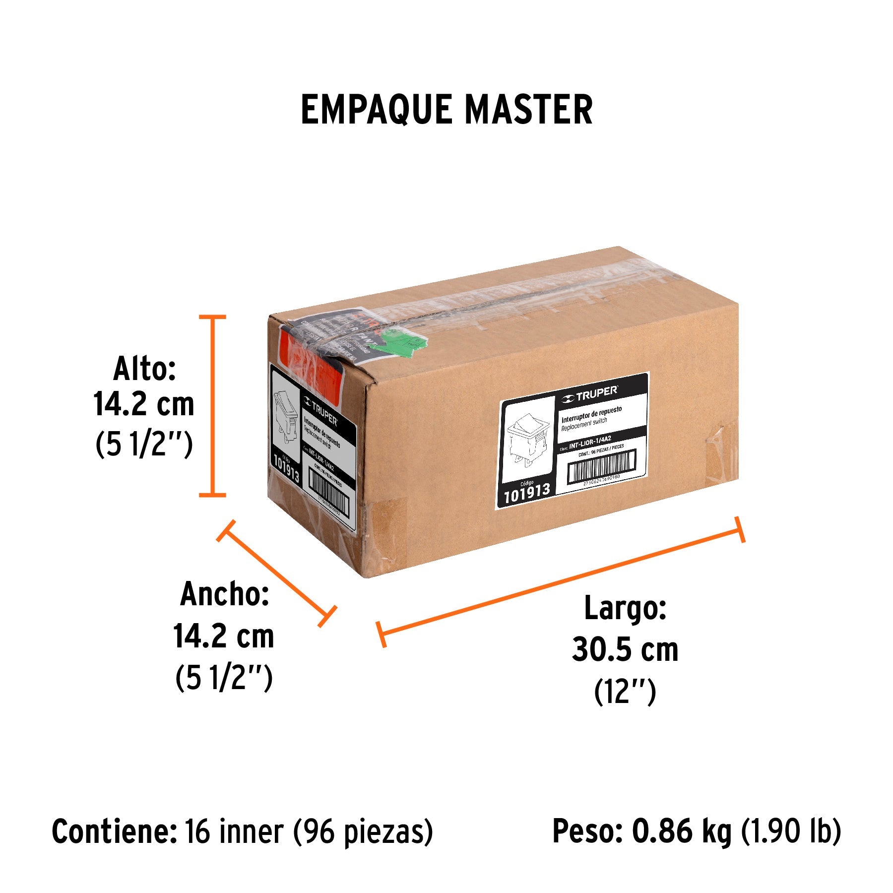 Interruptor de repuesto para LIOR-1/4A2, TRUPER - Empaque