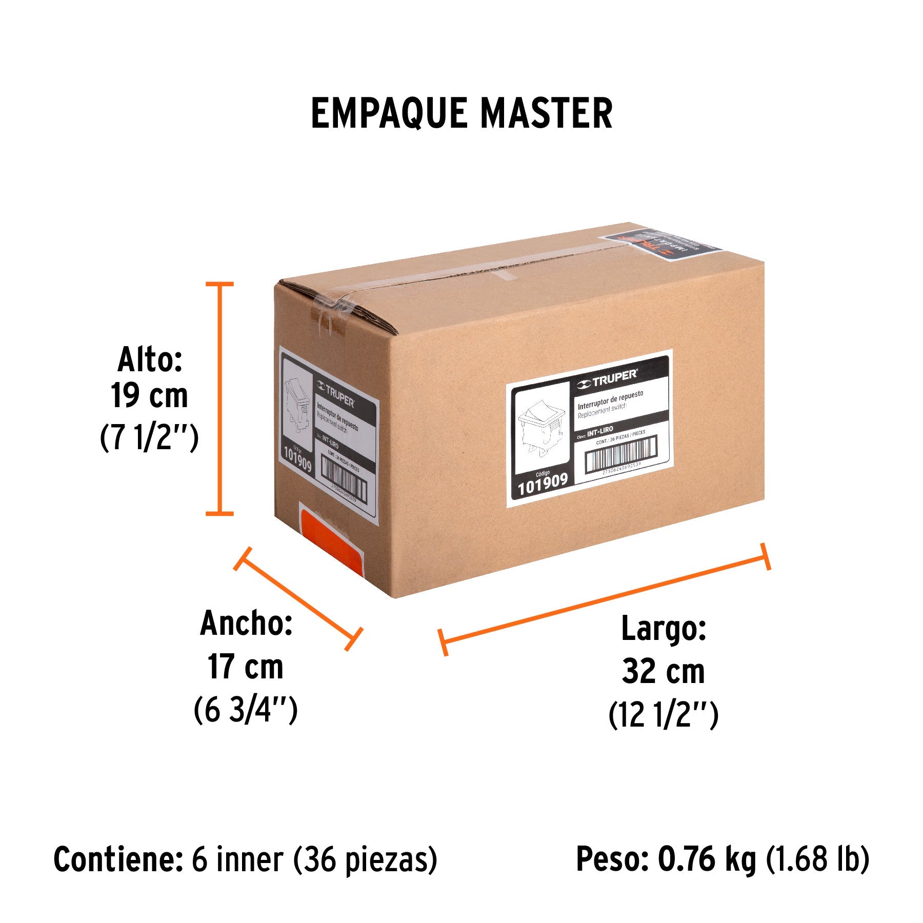 Interruptor de repuesto para LIRO-5N y LIRO-5A, TRUPER - Empaque