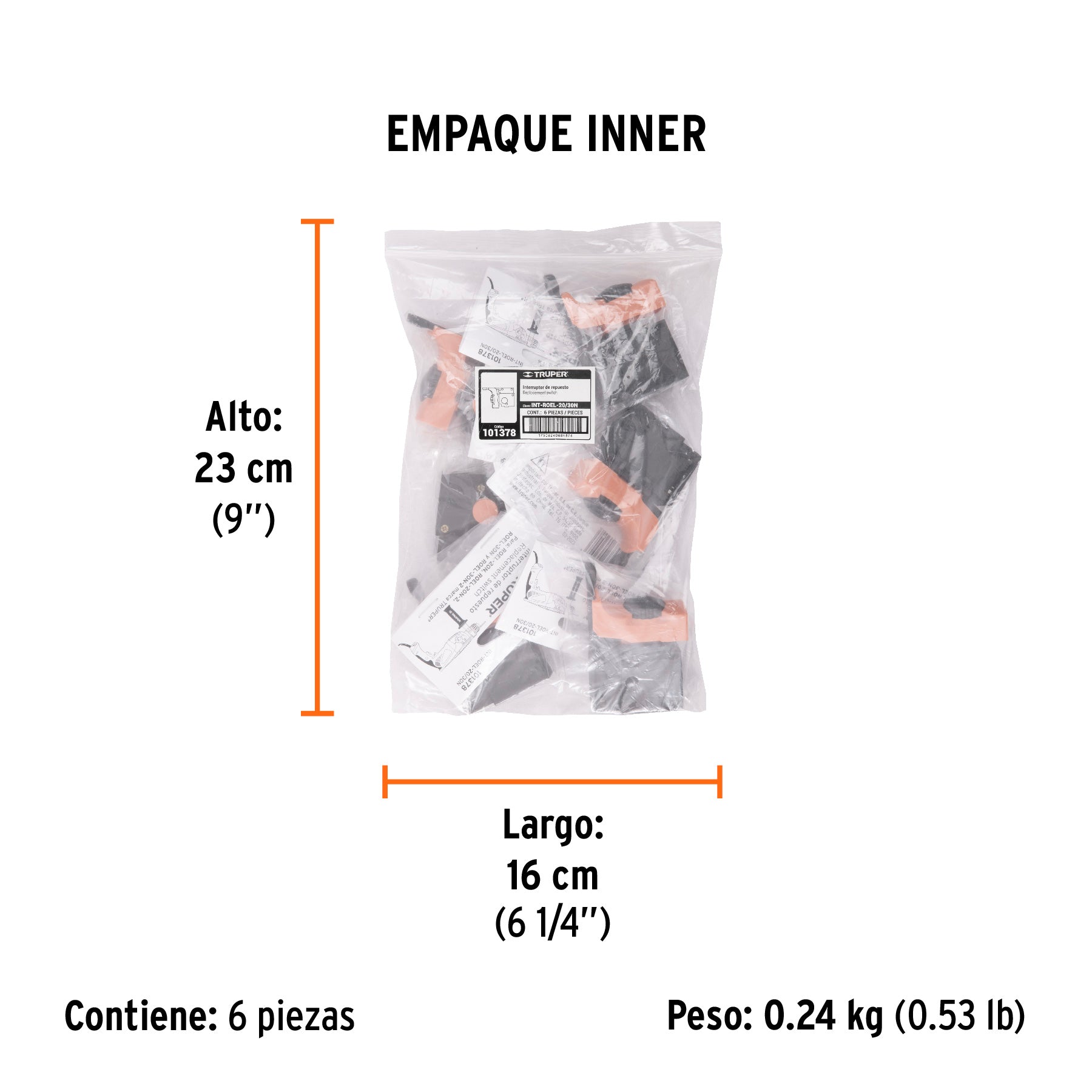 Interruptor de repuesto para ROEL-20/30N, TRUPER - Empaque