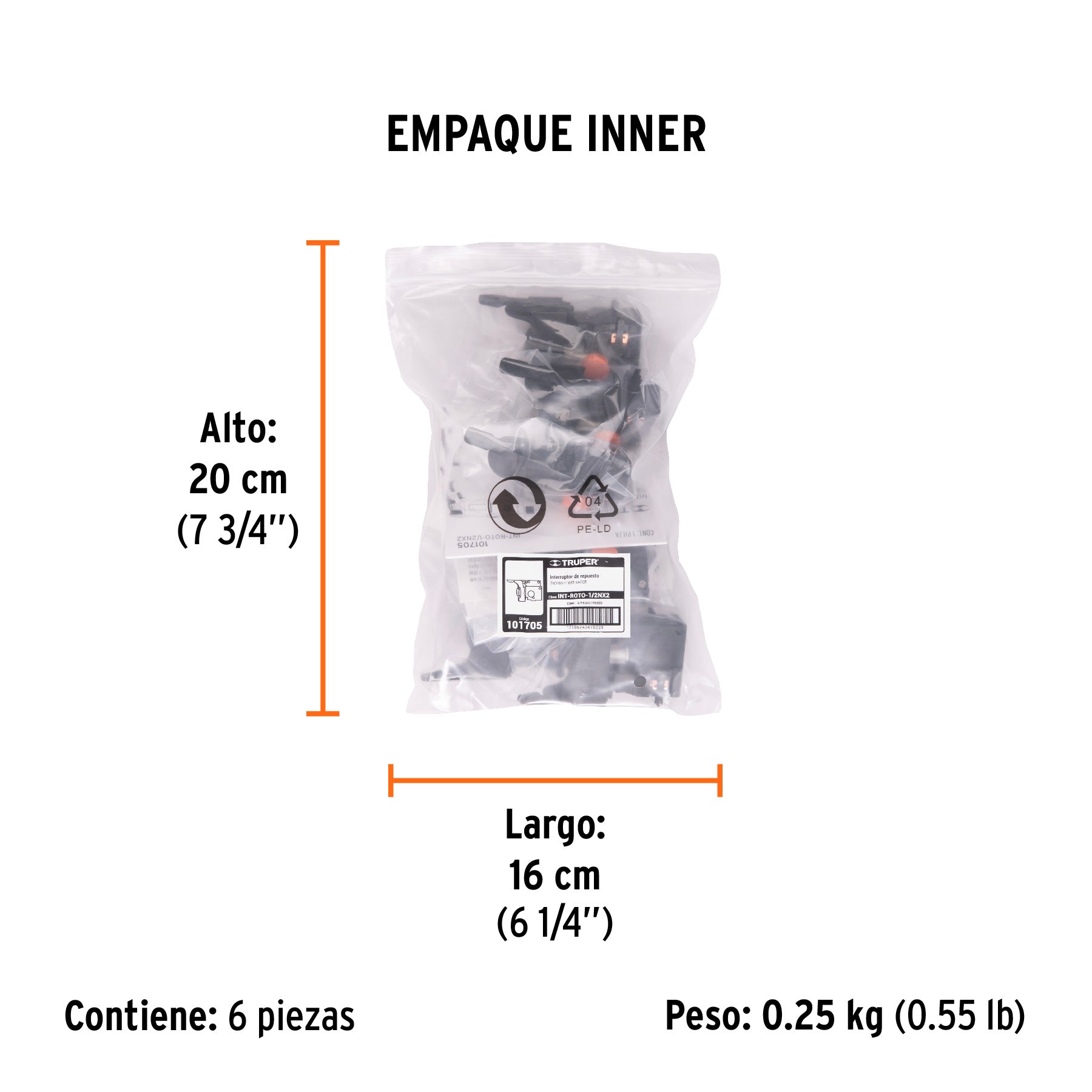 Interruptor de repuesto para ROTO-1/2NX2, TRUPER - Empaque