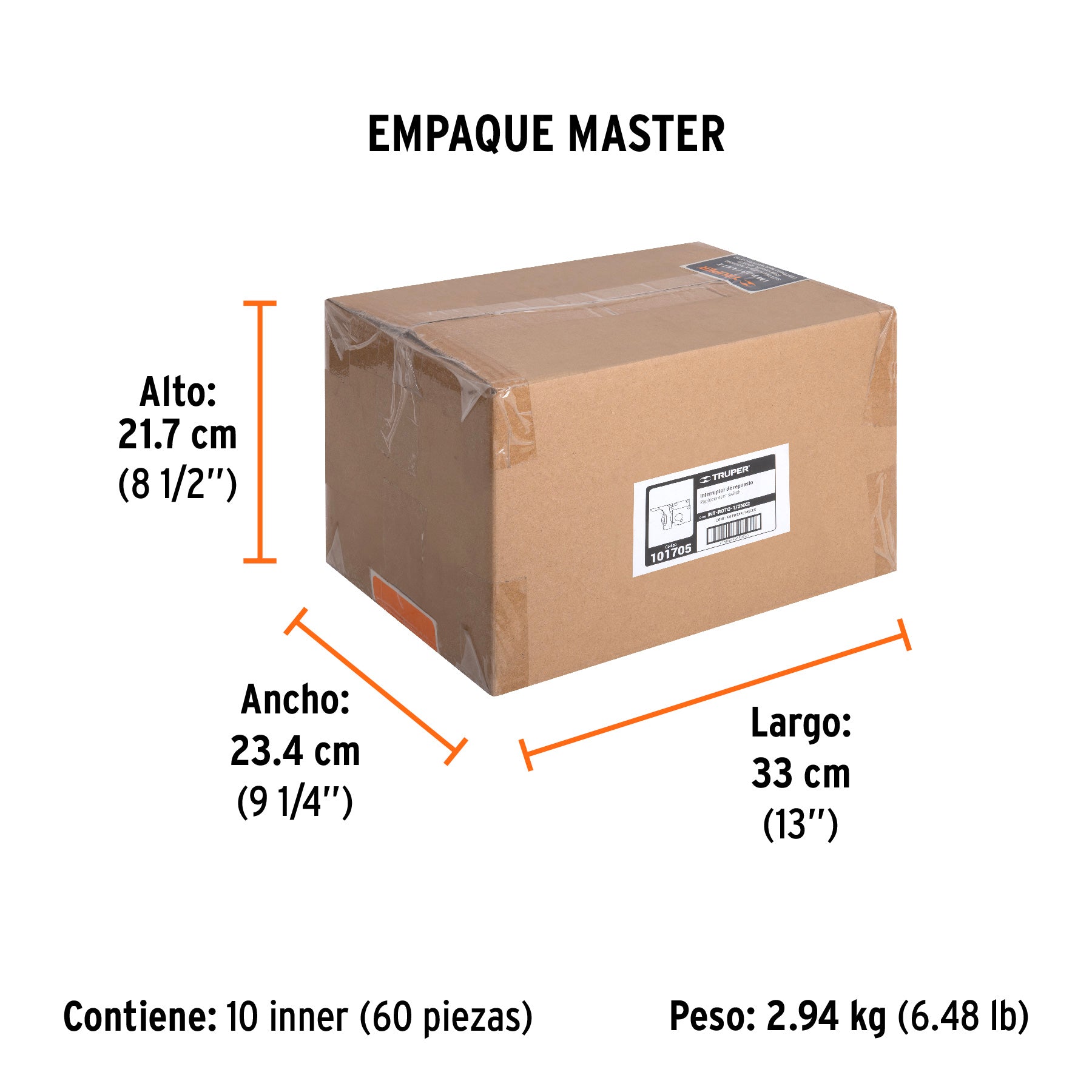 Interruptor de repuesto para ROTO-1/2NX2, TRUPER - Empaque