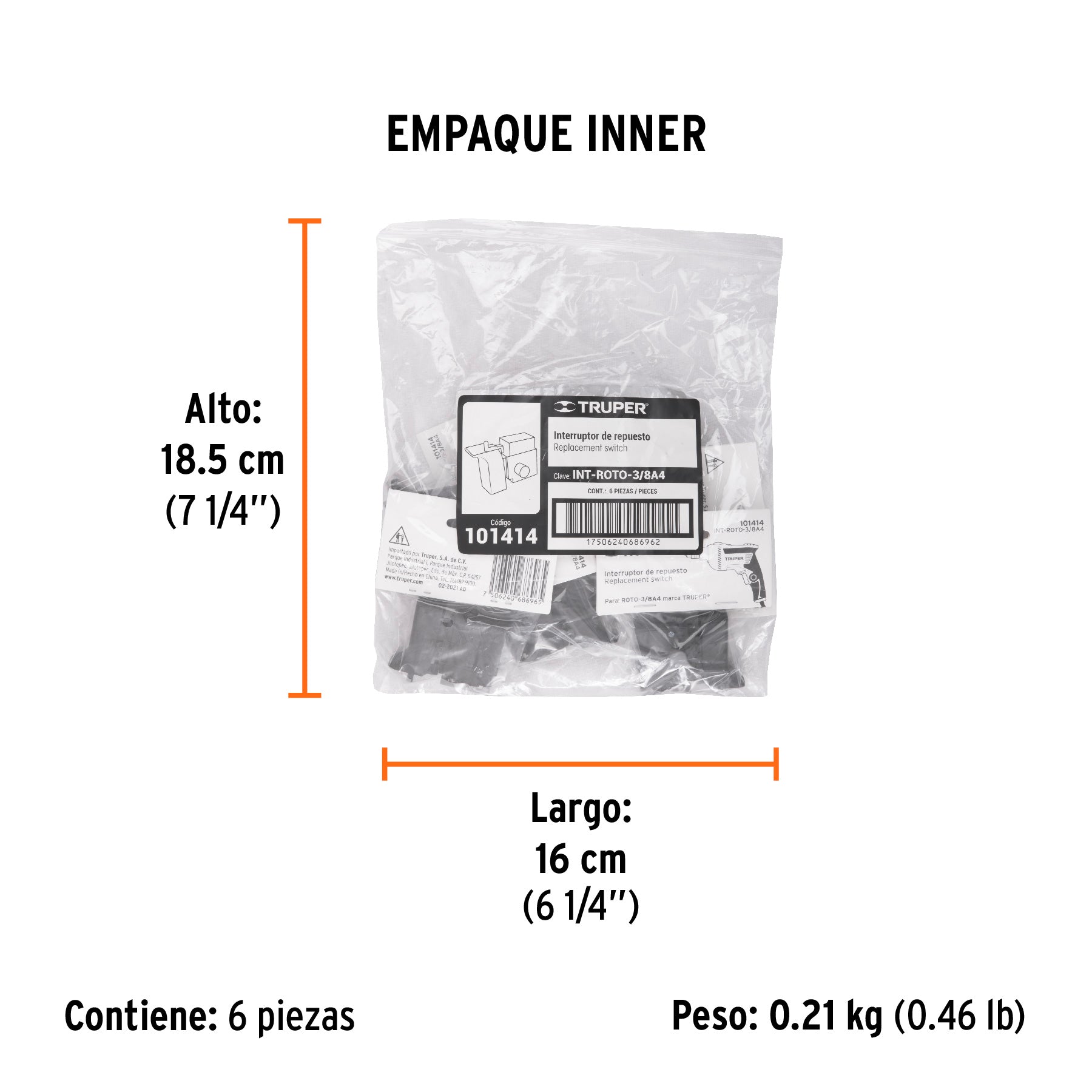 Interruptor de repuesto para ROTO-3/8A4, TRUPER - Empaque