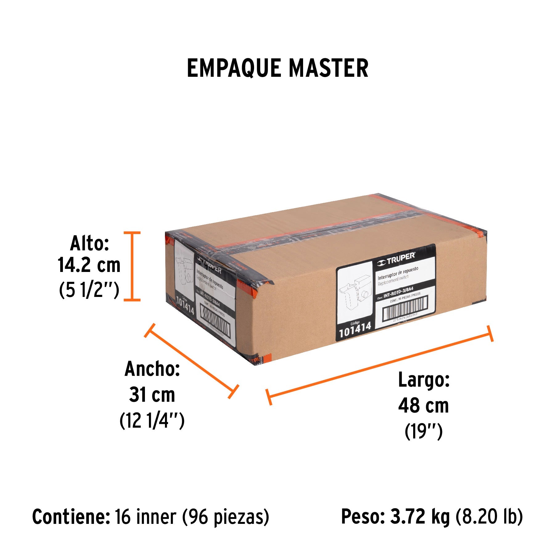 Interruptor de repuesto para ROTO-3/8A4, TRUPER - Empaque