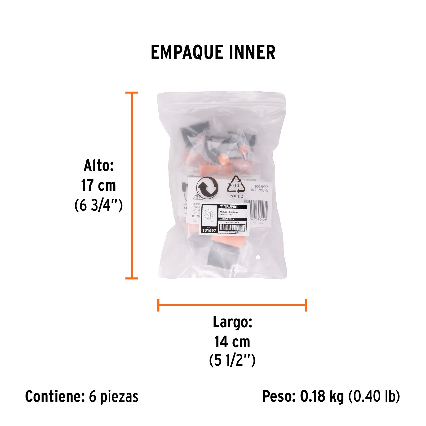 Interruptor de repuesto para ROU-N, TRUPER - Empaque