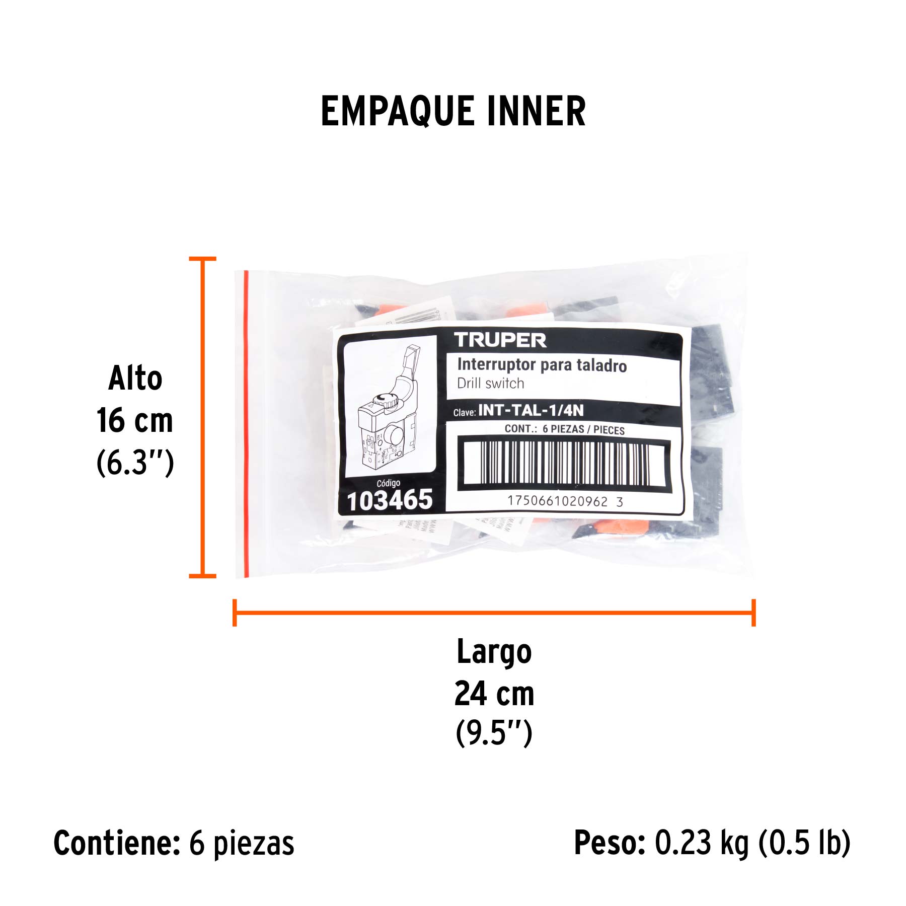 Interruptor de repuesto para TAL-1/4N, TRUPER - Empaque