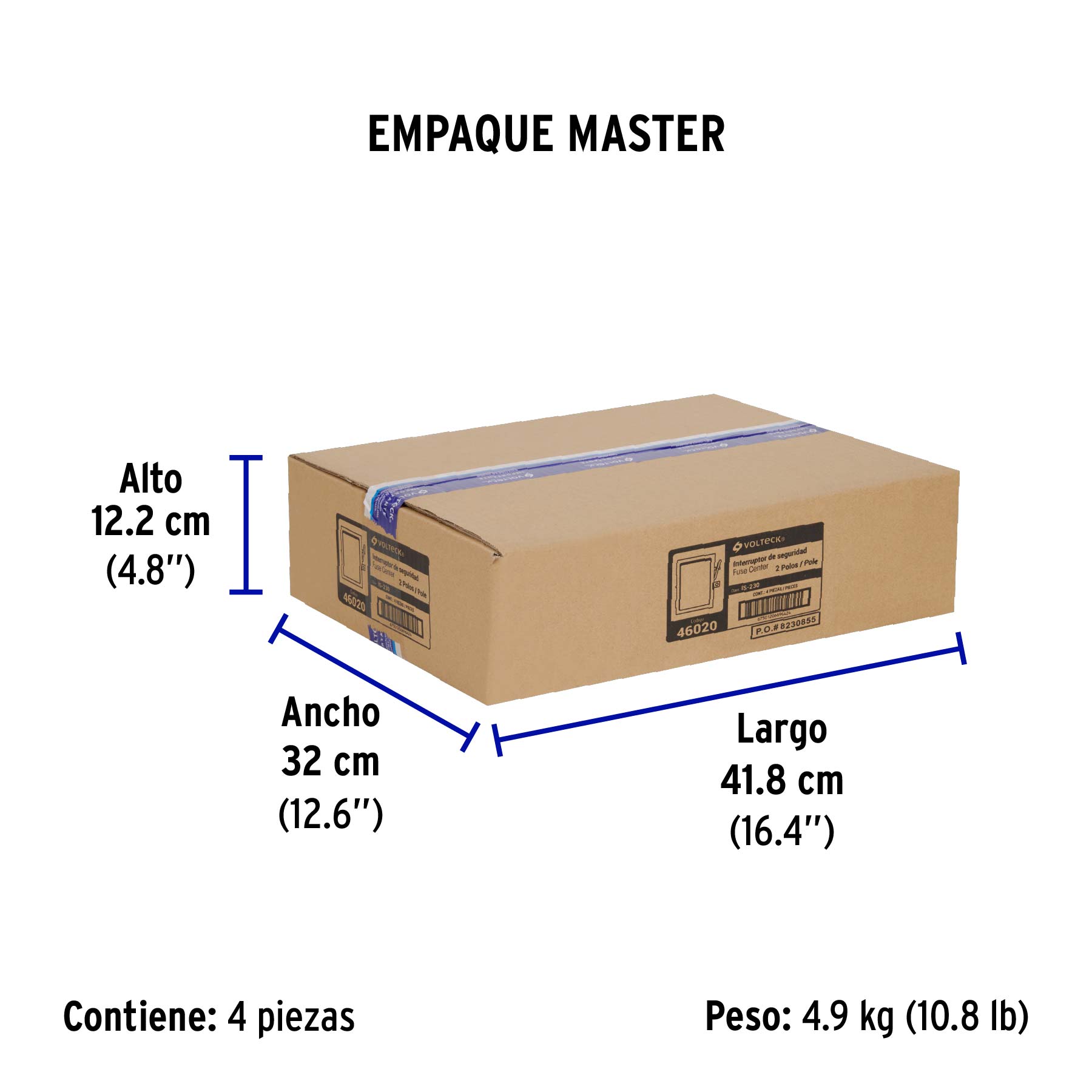 Interruptor de seguridad 2 polos, 30 A, VOLTECK - Empaque