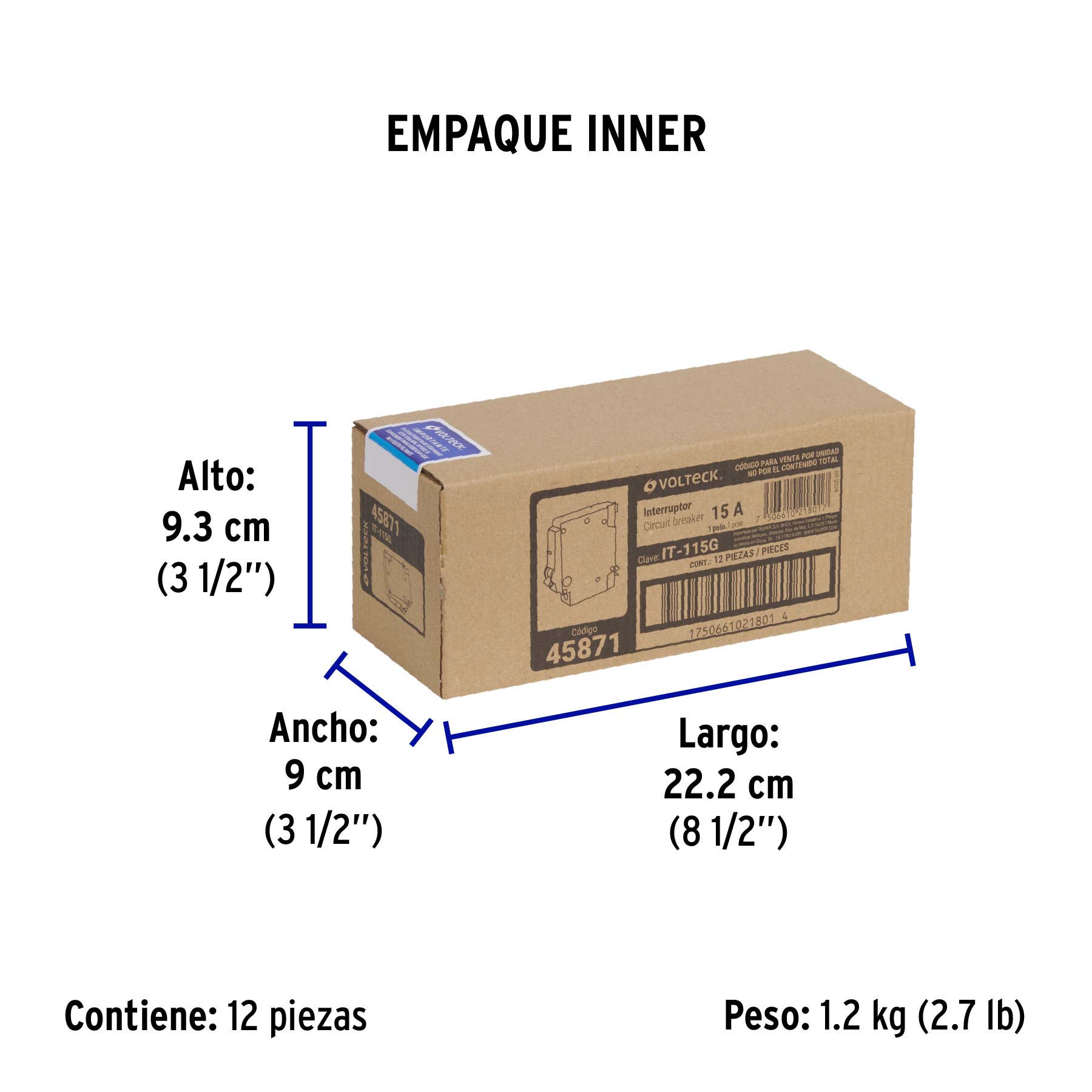 Interruptor de 1 polo 15A, enchufable, a granel, VOLTECK - Empaque