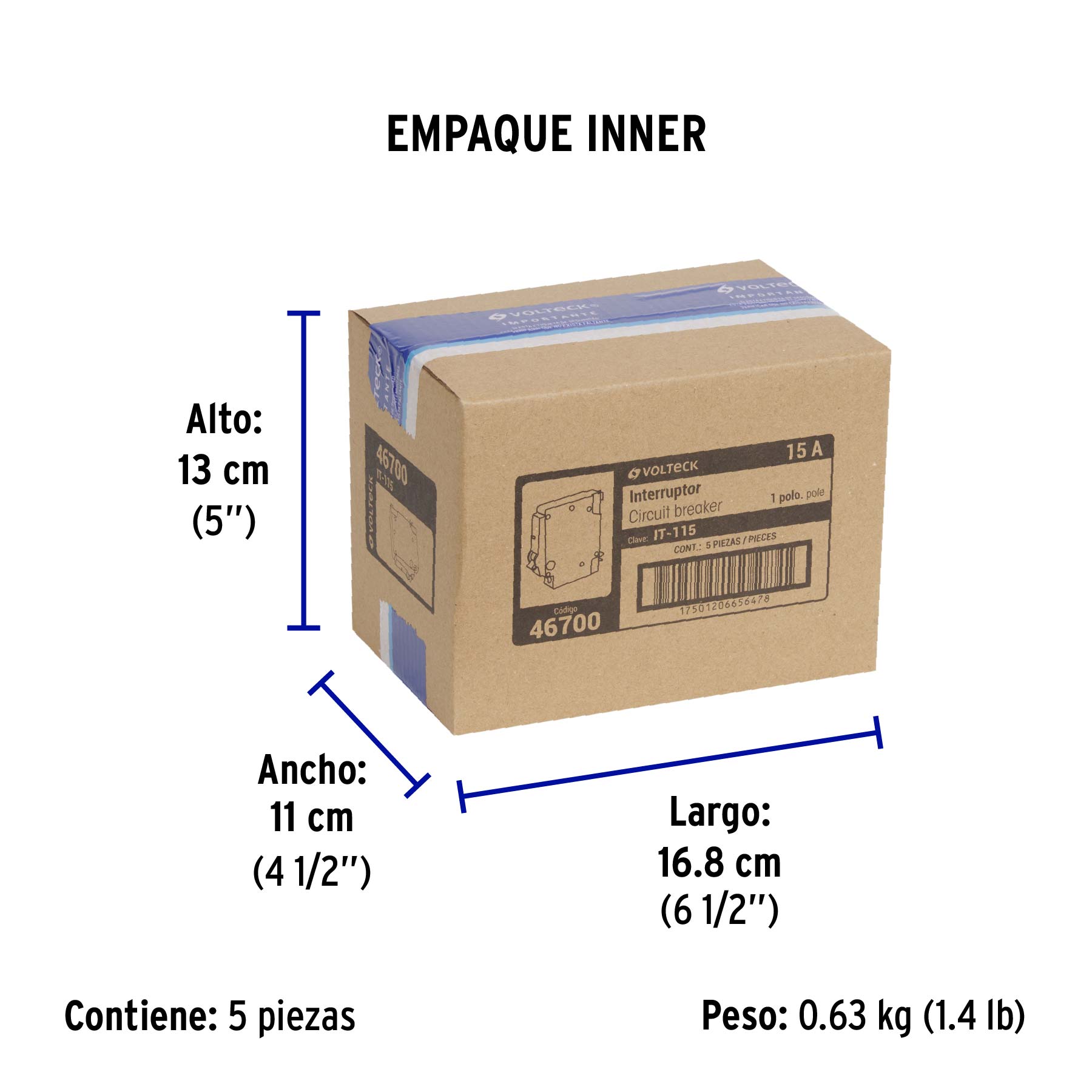 Interruptor de 1 polo 15A, enchufable, VOLTECK - Empaque