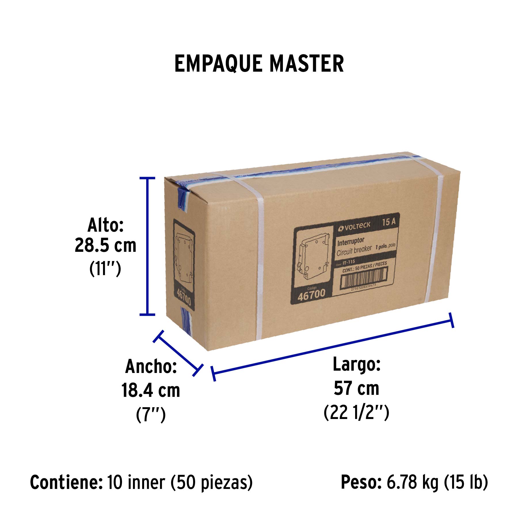 Interruptor de 1 polo 15A, enchufable, VOLTECK - Empaque