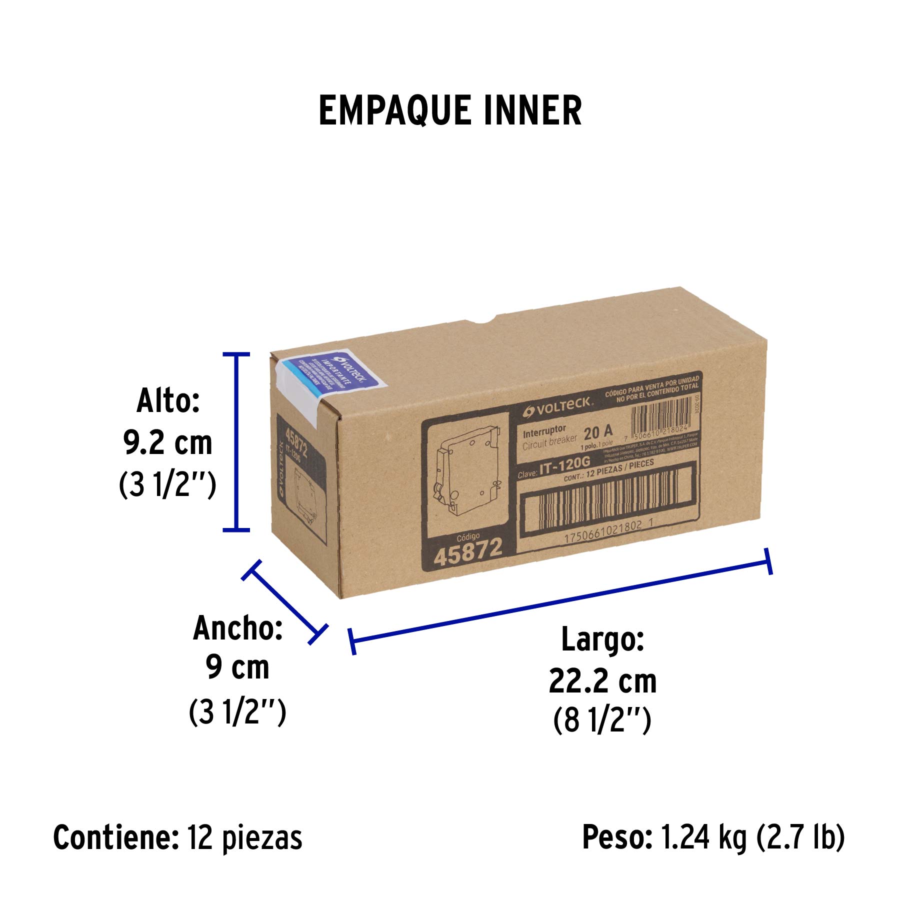 Interruptor de 1 polo 20A, enchufable, a granel, VOLTECK - Empaque
