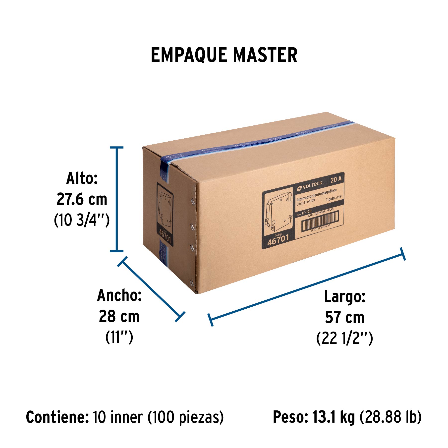 Interruptor de 1 polo 20A, enchufable, VOLTECK - Empaque