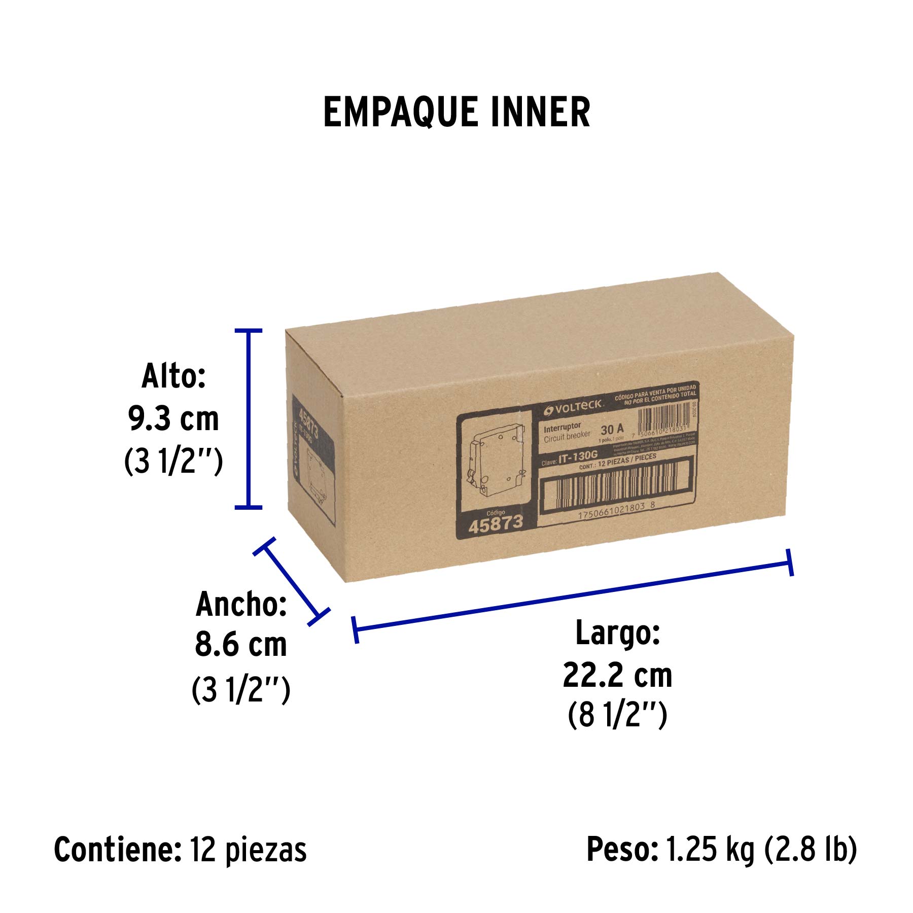 Interruptor de 1 polo 30A enchufable, a granel, VOLTECK - Empaque