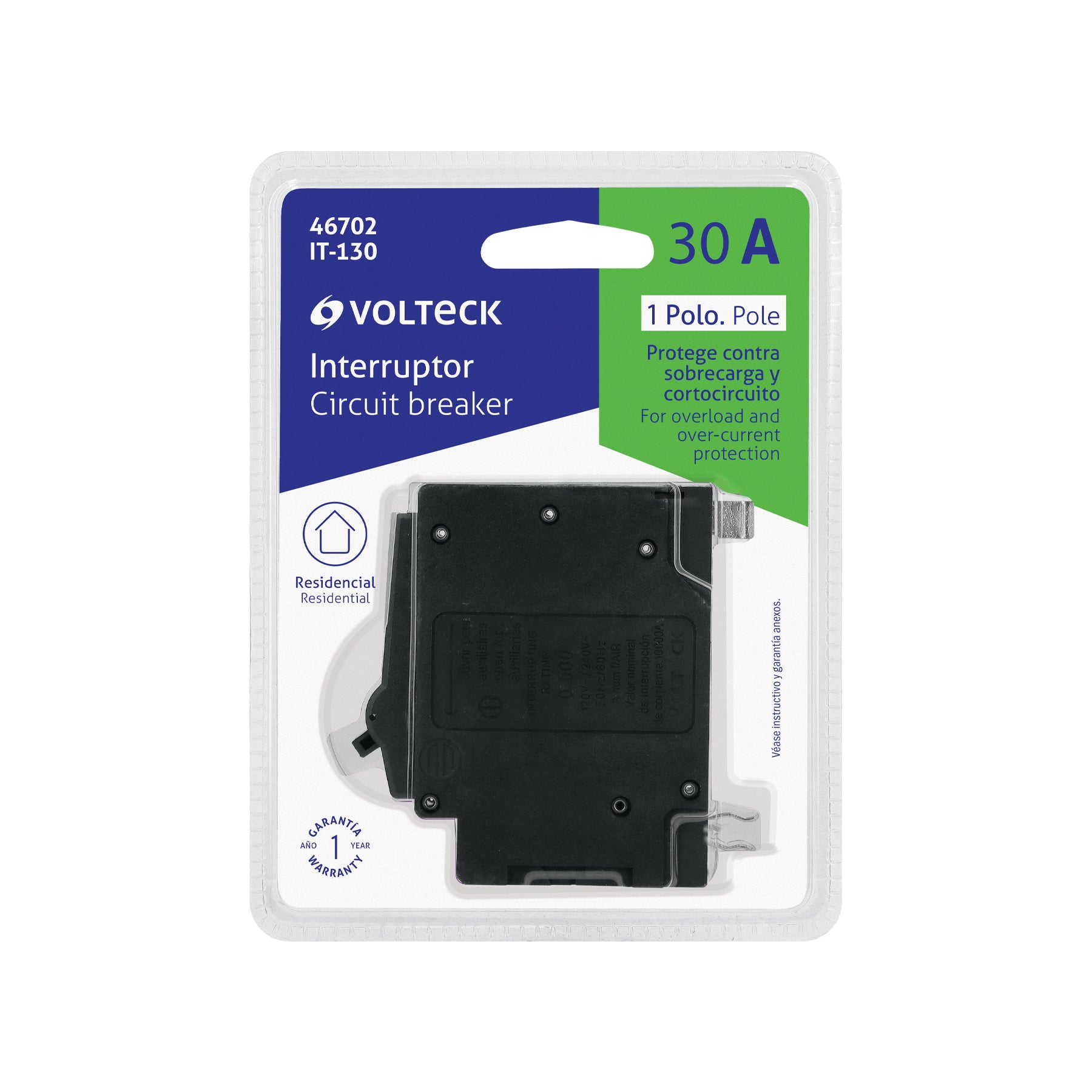 Interruptor de 1 polo 30A, enchufable, VOLTECK