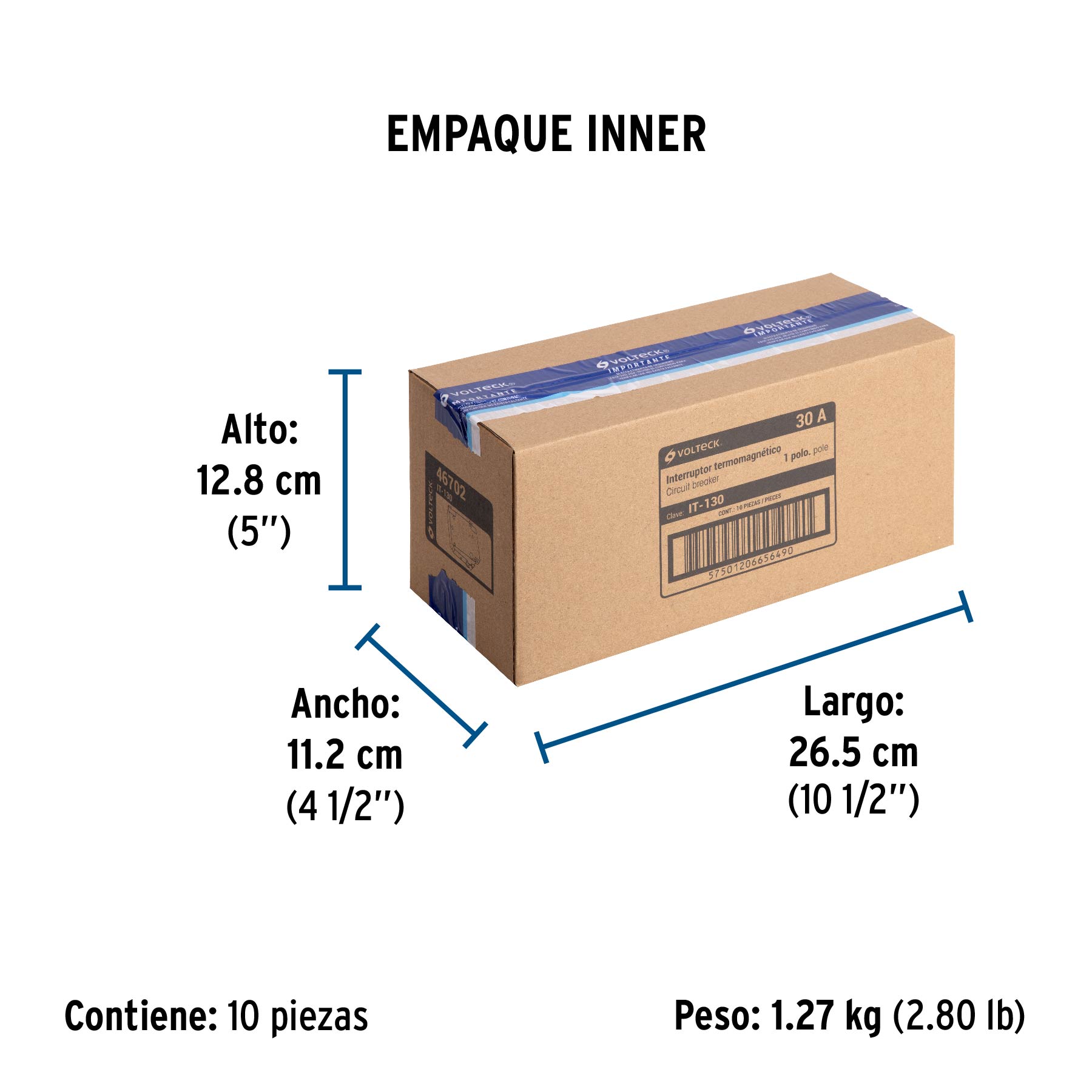 Interruptor de 1 polo 30A, enchufable, VOLTECK - Empaque