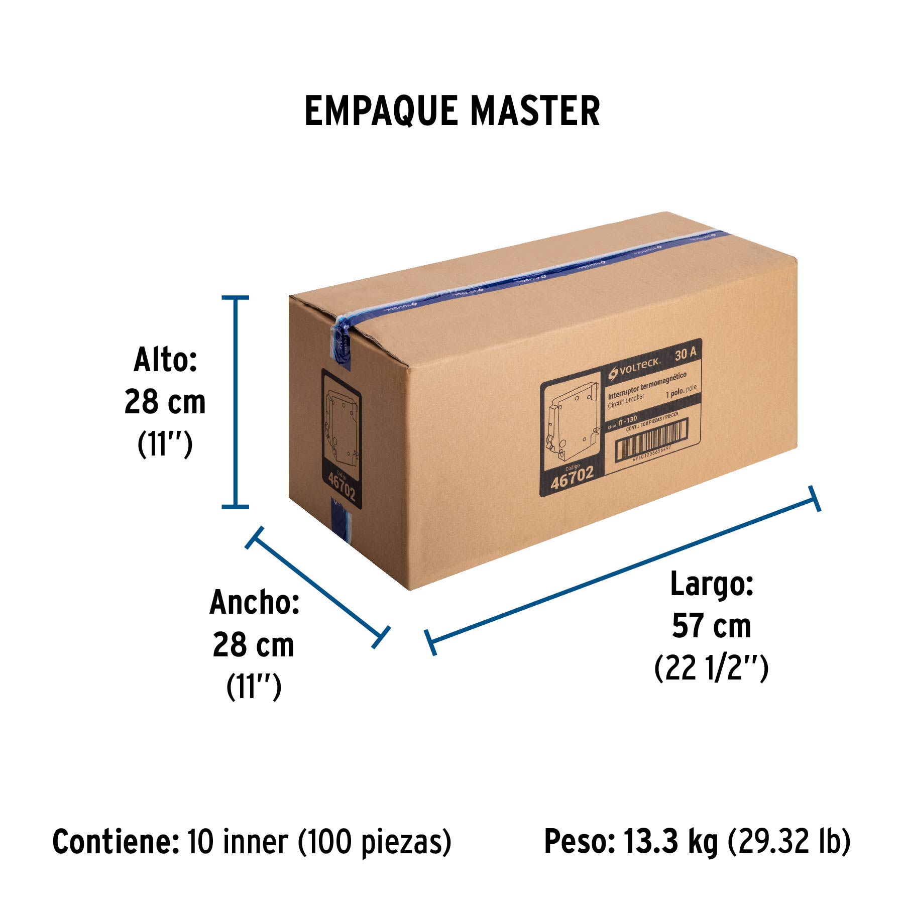 Interruptor de 1 polo 30A, enchufable, VOLTECK - Empaque