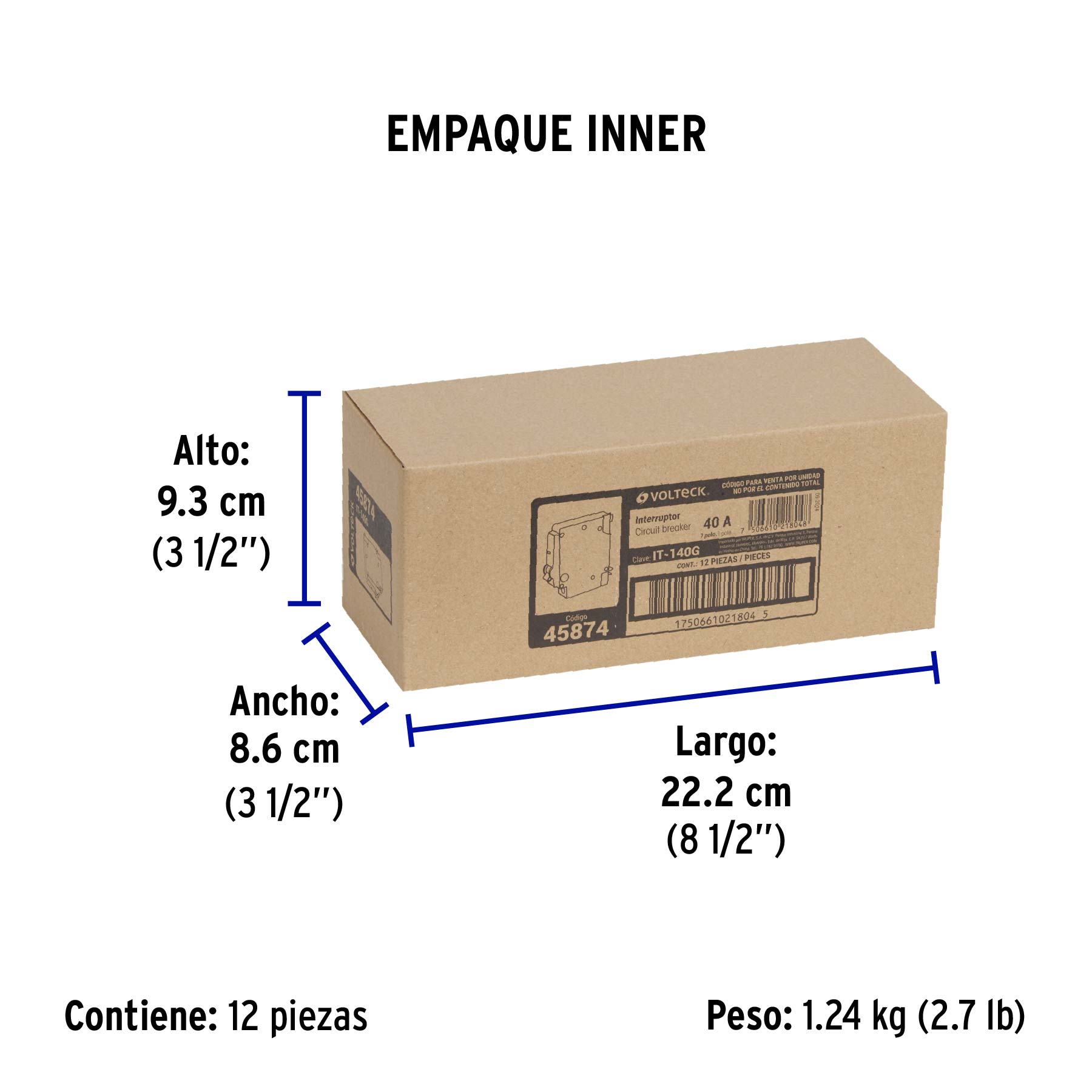Interruptor de 1 polo 40A, enchufable, a granel, VOLTECK - Empaque